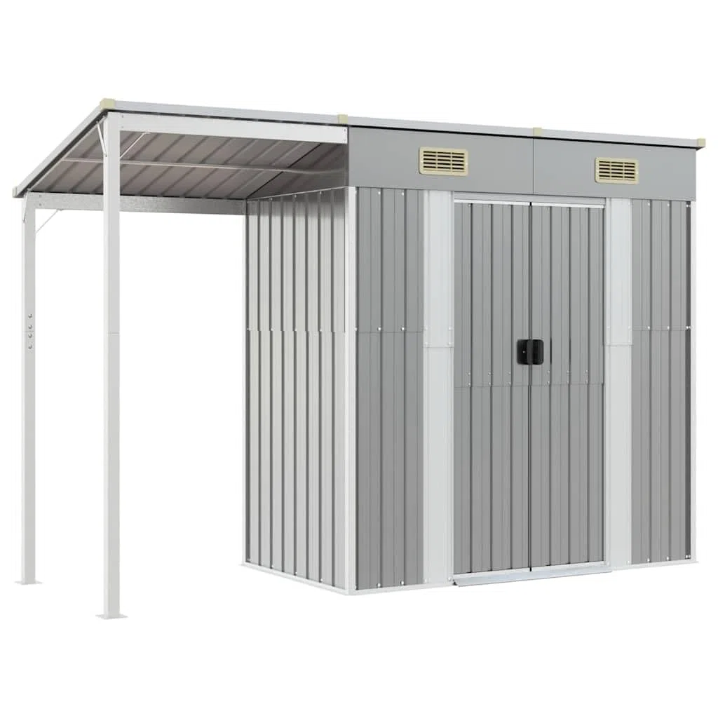 Refined Caseta de jardín con Techo Extensible, Gris Claro, 277 x 107 x 181 cm, Acero