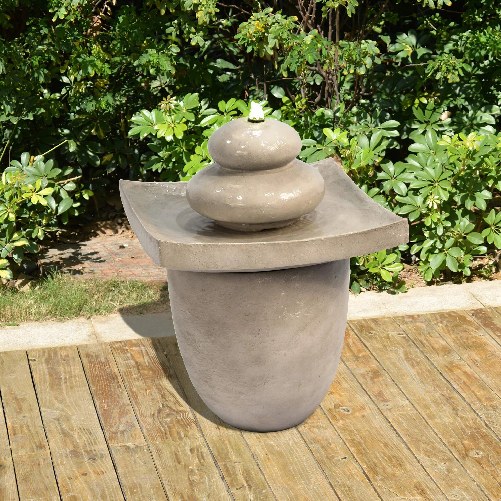 Teamson Home Fuente de Agua del Jardín, Cascada Zen de 2 Niveles con Luces para Exteriores