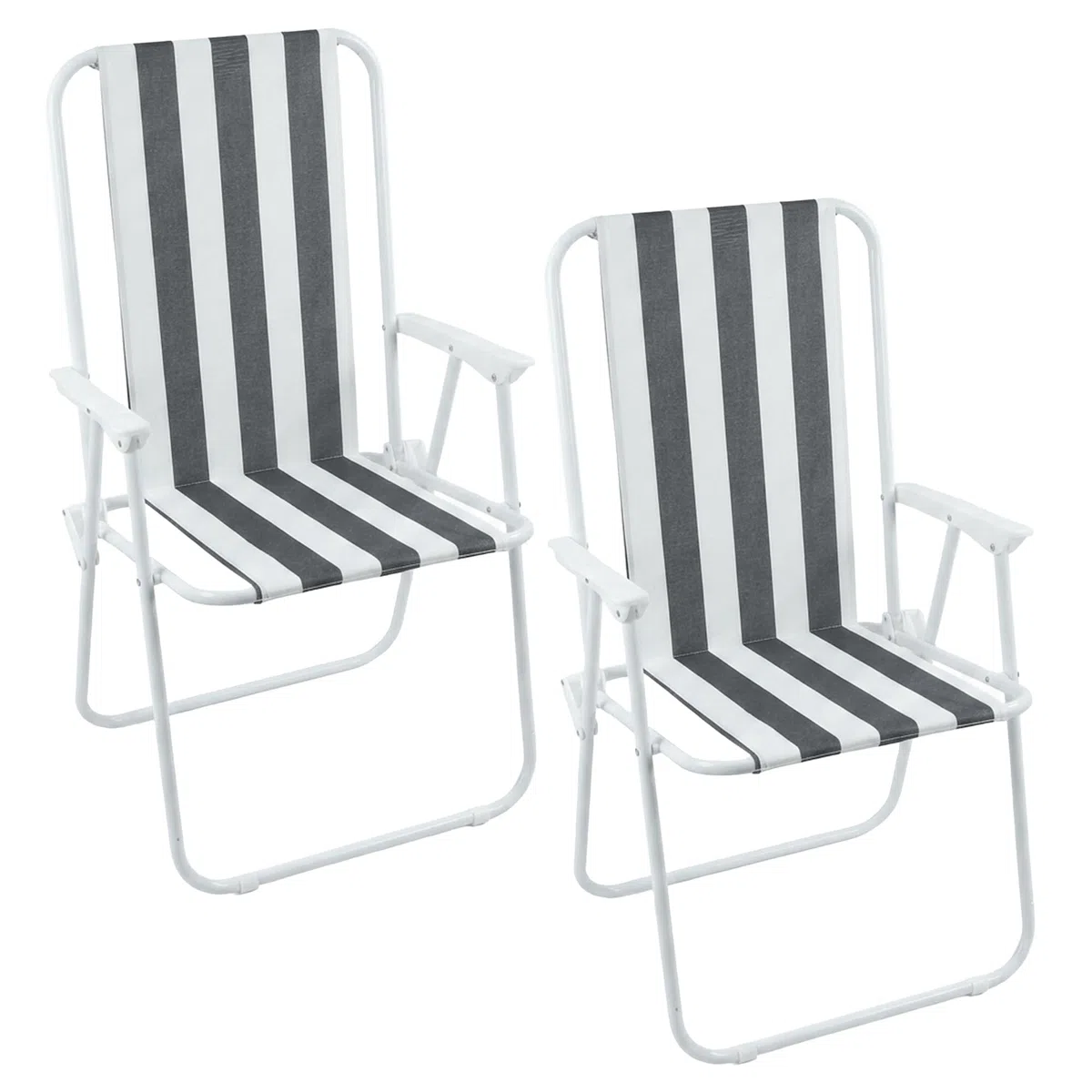 Nordiq - Silla para Playa y Camping - Pack de 2 - Plegables de Acero Reforzado Respaldo Alto Transpirable, Estructura Portátil para Pesca Playa y Jardín Peso Máximo Soportado 110 kg Azul/Blanco