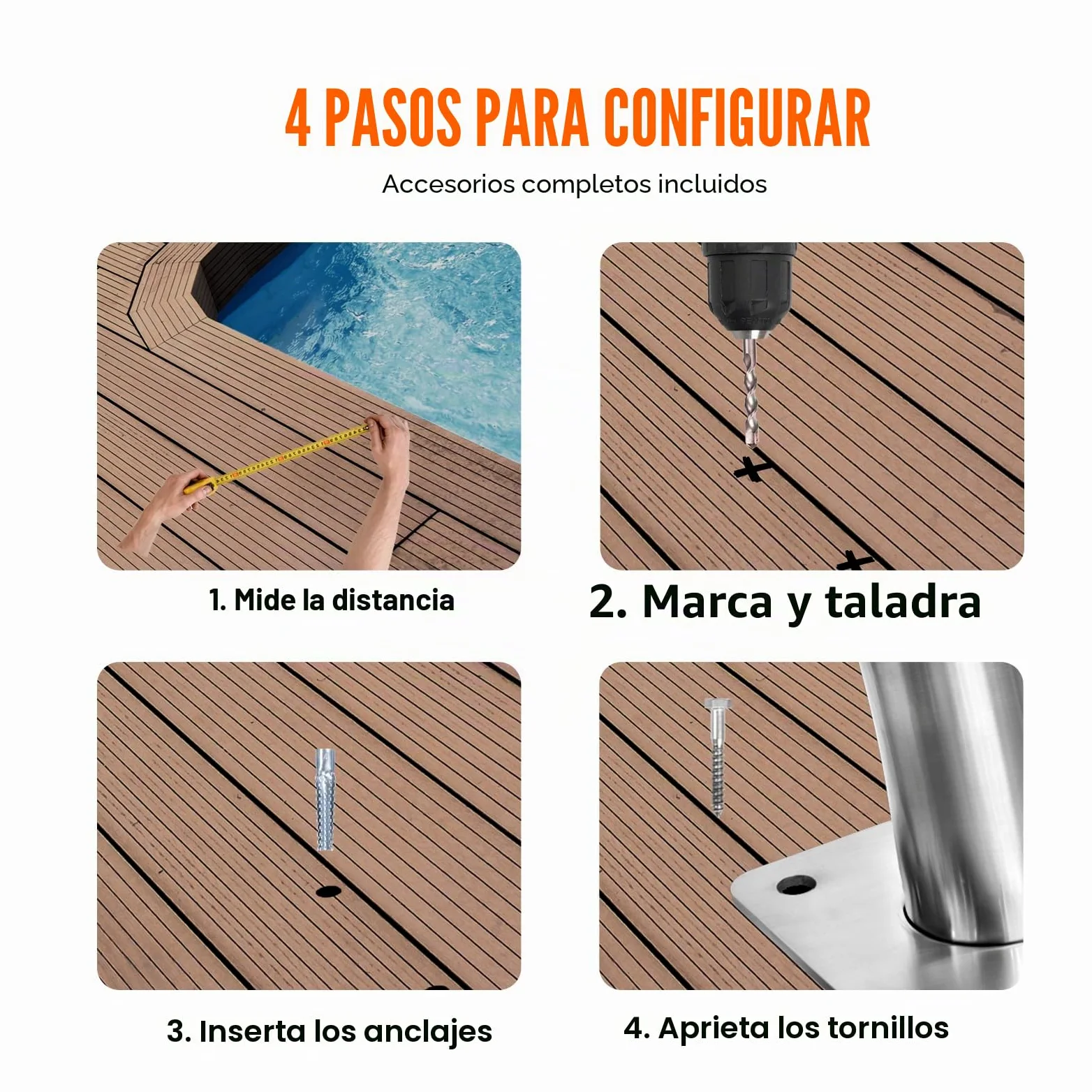 VEVOR Barandilla para Piscina 990 x 100 x 812 mm, Pasamanos para Piscina de Acero Inoxidable con Placa Base Barra de Seguridad Antioxidante para Piscinas, Interiores, Exteriores, Terrazas, Spas