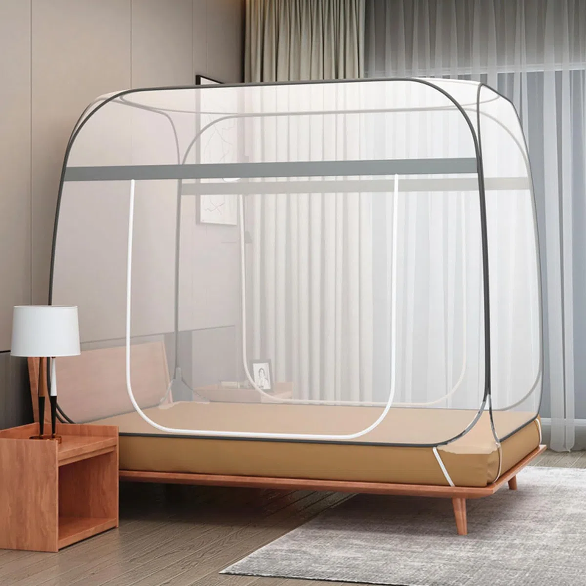 Mosquitera para cama, 180x200 cm, Mosquitera plegable de doble puerta para camping, Mosquitera plegable antimosquitos, para dormitorio, al aire libre