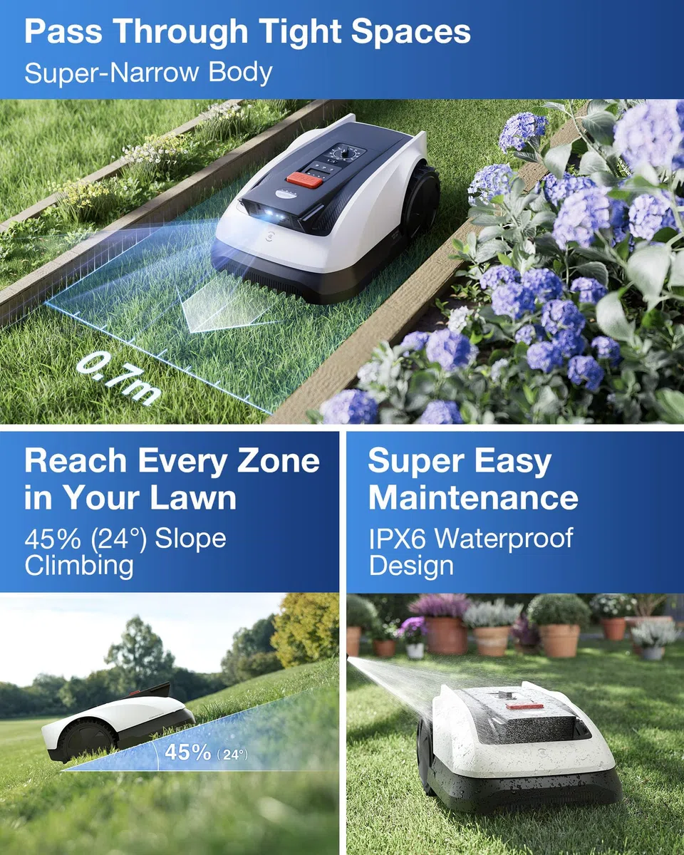 ECOVACS Goat O800 RTK Robot Cortacésped inalámbrico periférico 800 m², RTK+Visión Mejorada por Lidar, Cartografía Automática, Pasajes Estrechos de hasta 0,7 m, Corte preciso de los Bordes, Pendiente