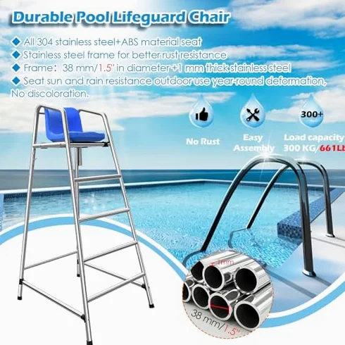 Silla salvavidas para parque acuático, escalera de seguridad de lujo con gancho y agujero para parasol, acero inoxidable 304 para salvar vidas