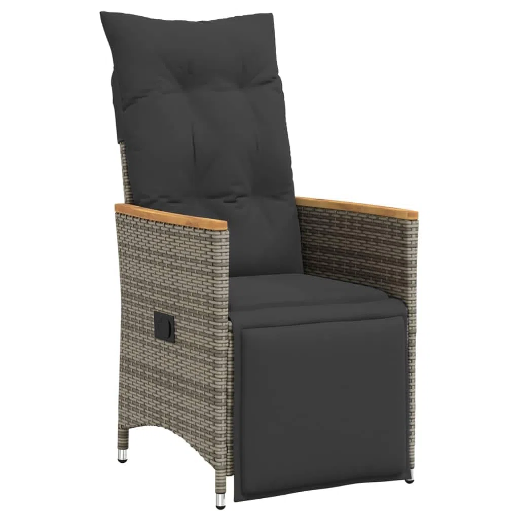 vidaXL Sillón reclinable de jardín con Cojines ratán sintético Gris, Silla de Patio reclinable, Asiento de jardín reclinable, Tumbona