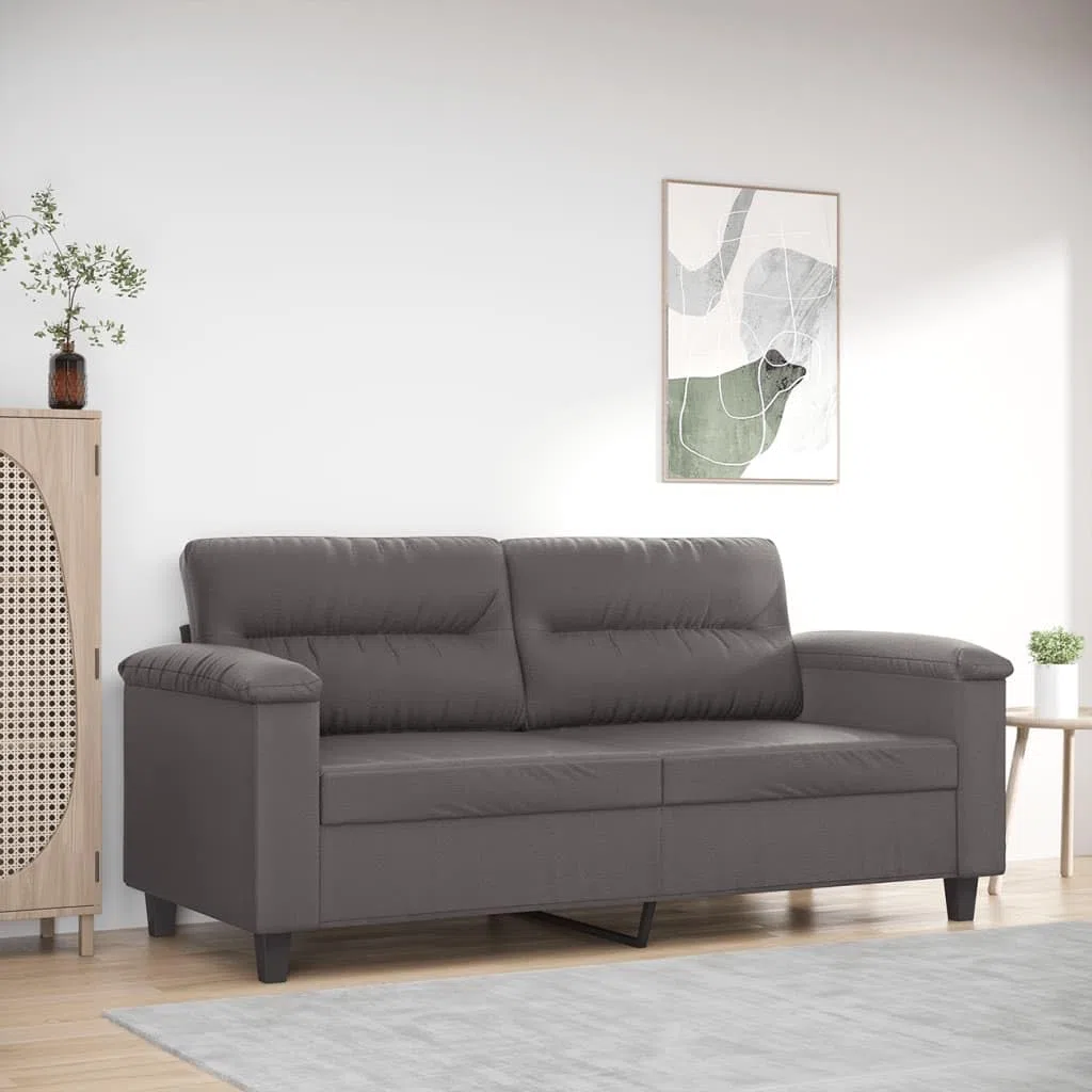 vidaXL Sofá de 2 Plazas, Sofá con Reposabrazos Respaldo, Sofá Biplaza Tapizado, Mueble Asiento para Salón Dormitorio, Cuero Sintético Gris