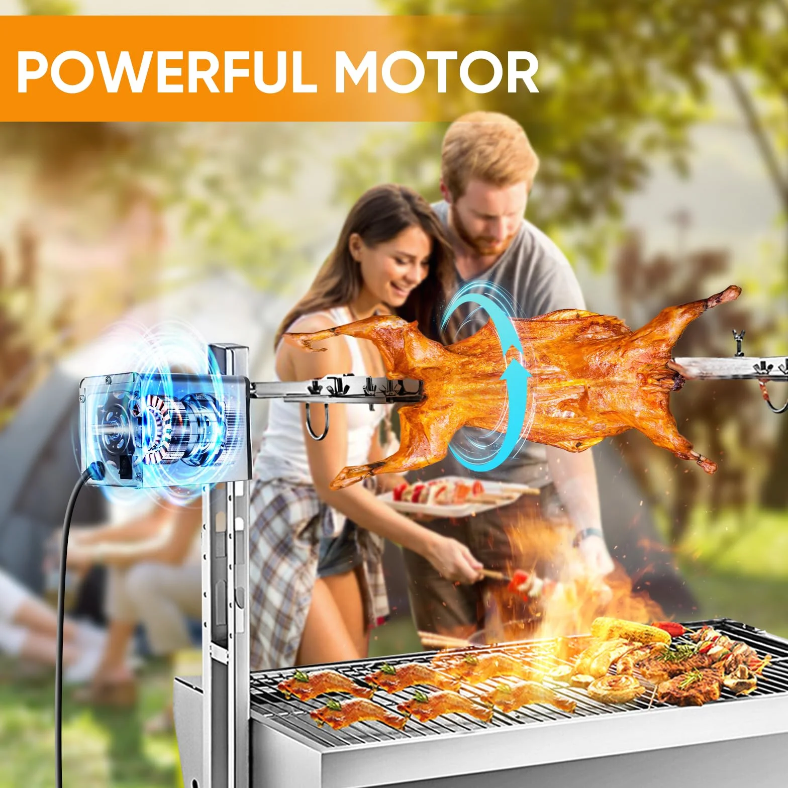 SP-S40 15W 60KG/132LBS Motor eléctrico para Barbacoa de Acero Inoxidable, 2.7 RPM Motor Profesional para Barbacoa, Pollo, Cerdo, Cabra a la Parrilla al Aire Libre