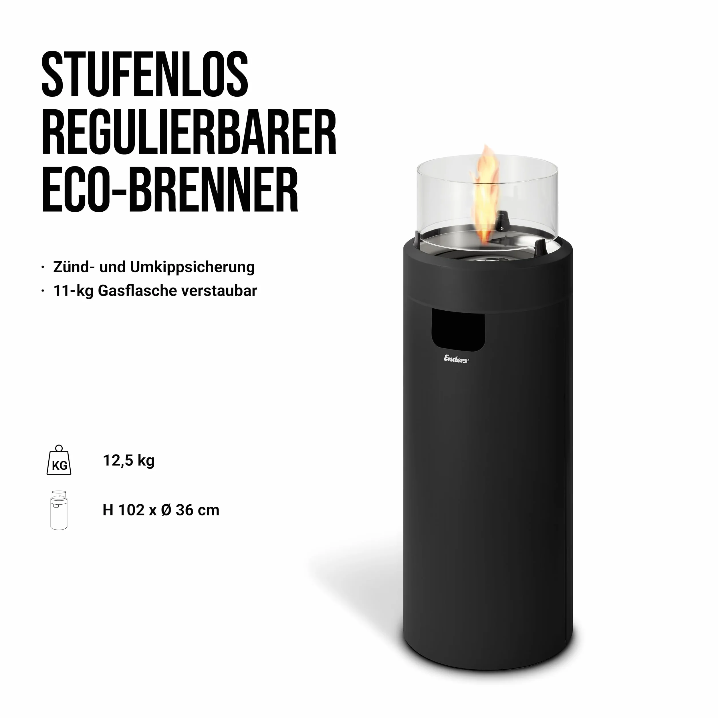 Enders 5601 Nova LED L Brasero de Gas para terraza con iluminación Ambiental, tecnología de quemadores Eco Green y excelente diseño