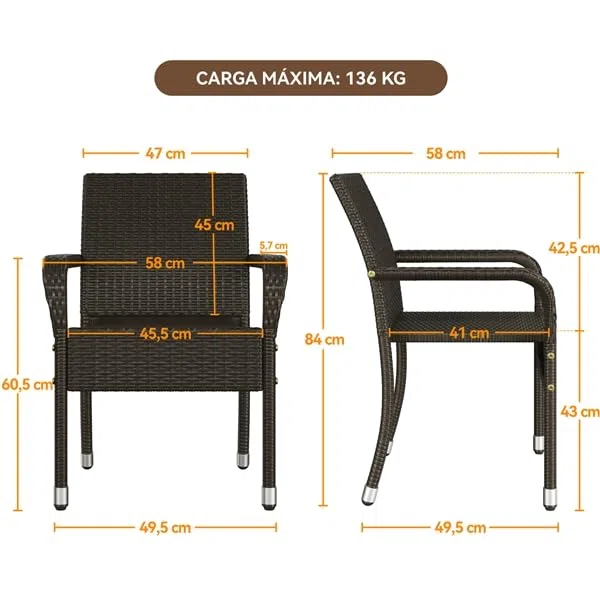 Yaheetech Sillas Jardín Exterior con Reposabrazos y Respaldo, Sillas Terraza Exterior Sillas de Balcón con Patas Ajustables para Jardín Balcón Terraza (3, Marrón)