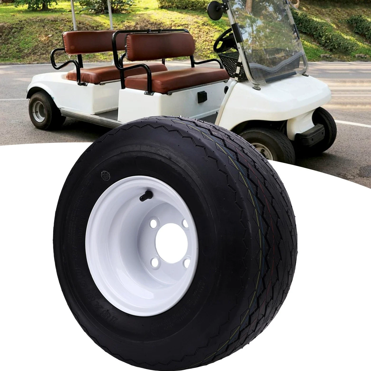 Asixxsix 18x8.50-8 Neumáticos de Cortacésped con Borde, 4 Pernos 4 Capas de Neumáticos sin Tubería y Conjunto de Ruedas, Neumático de Césped de Goma Delantero/Trasero para Montar