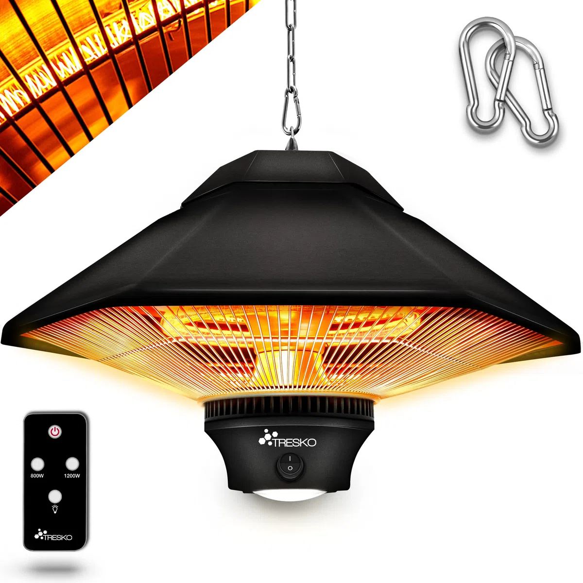 TRESKO Calefactor por Infrarrojos de Pared | 1200W + Control Remoto + Pantalla LED | Estufa Radiante de Terraza con 2 Temperaturas | Radiador Eléctrico para Exterior e Interior | Calentador de Techo