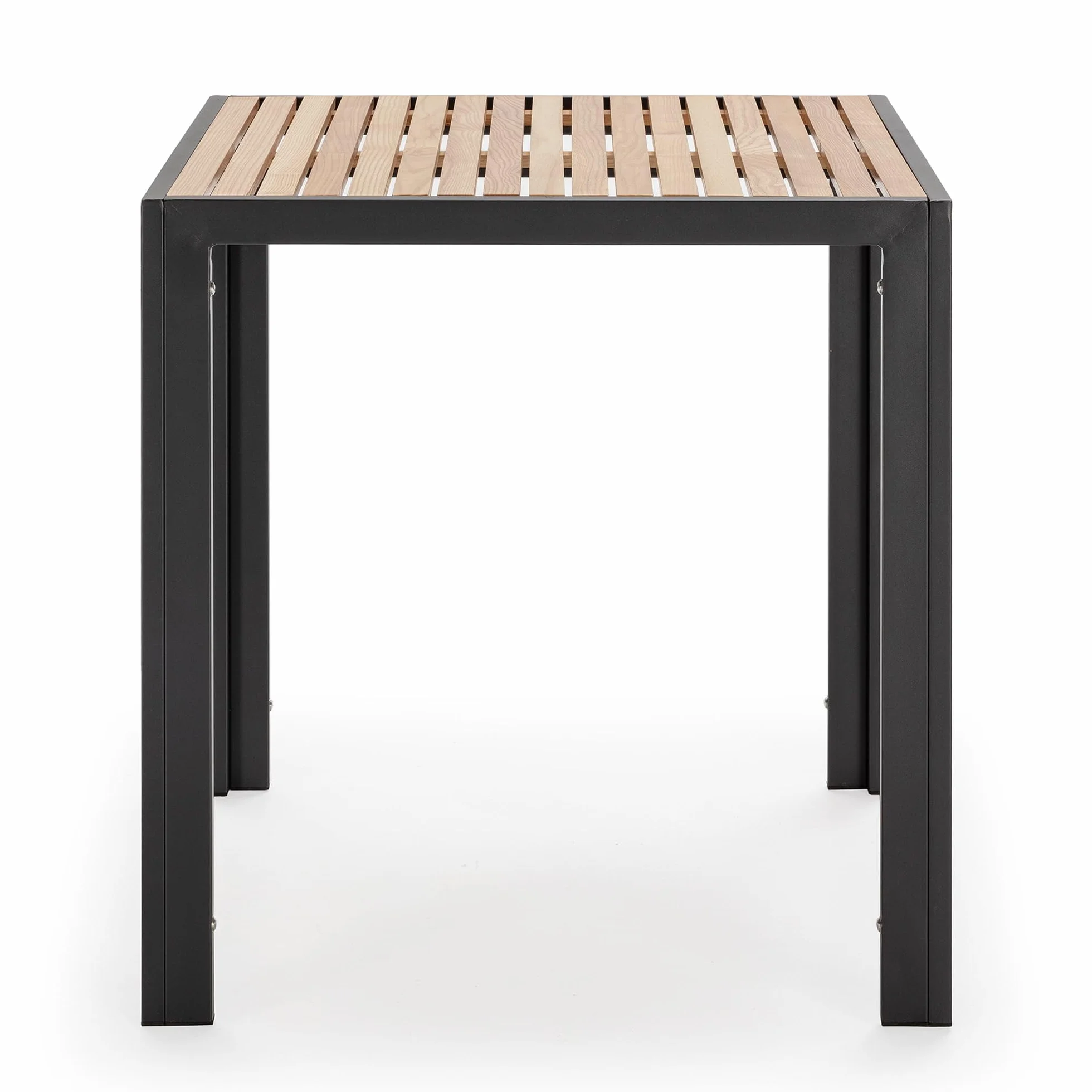 HOMN LIVING Mesa de Jardín Coral Cuadrada de Madera y Metal Negro, 70x70x72 cm