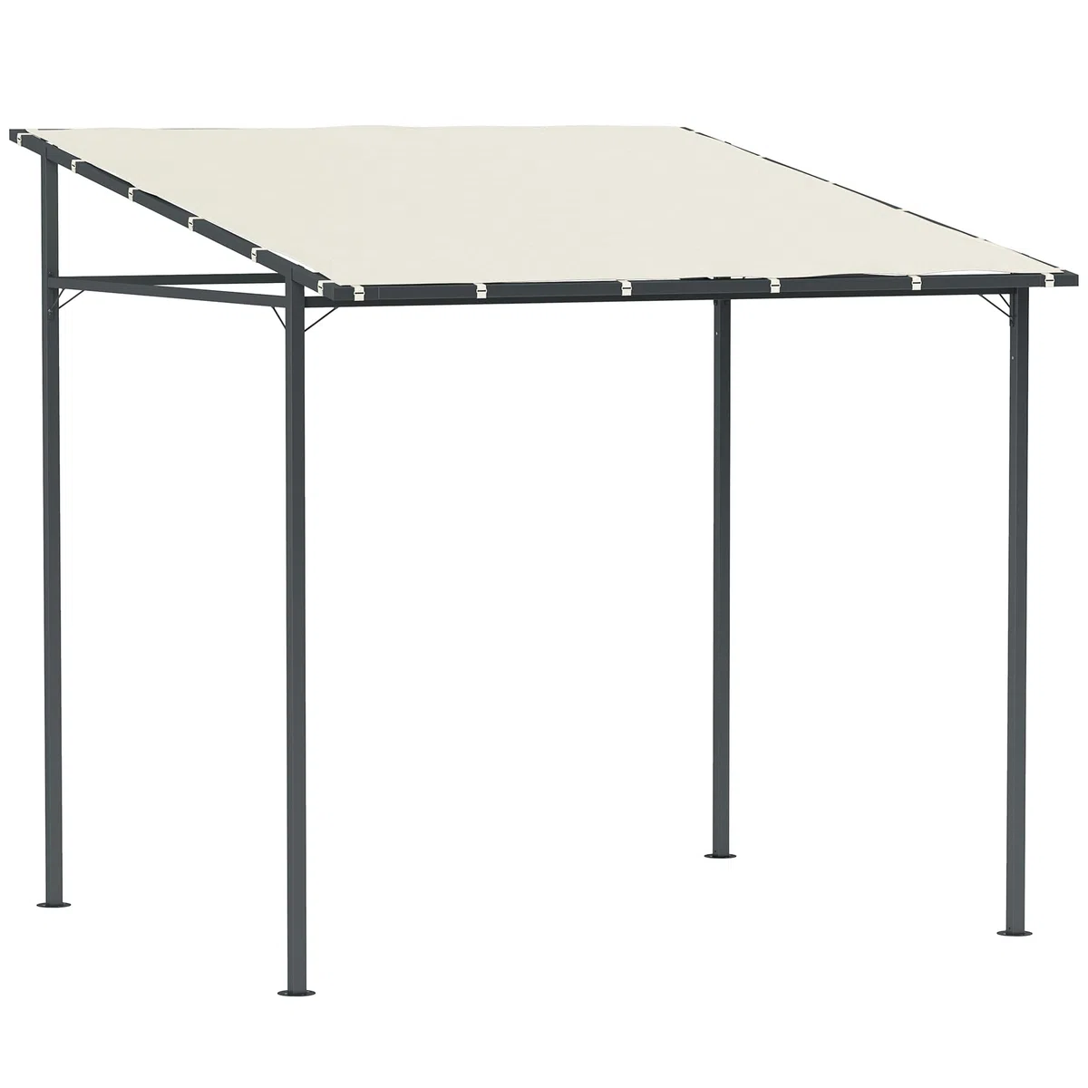 Outsunny Pérgola de Pared 2,4x2,4 m Cenador de Jardín Protección UV 30+ con Techo Inclinado Impermeable y Marco de Metal para Terraza Patio Balcón Crema