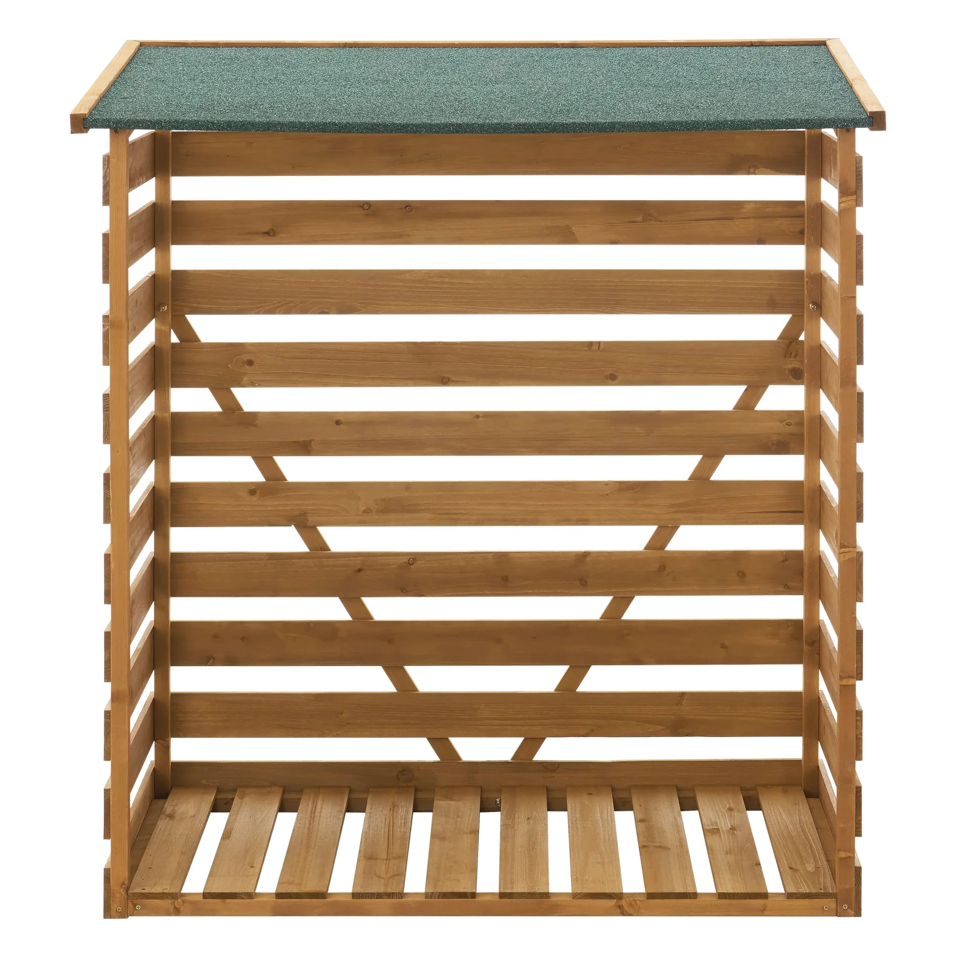 [en.casa] Soporte para Leña Leñera con Techo Impermeable Estante para Leña Madera de Abeto Bitumen 123 x 116 x 64 cm Natural Verde