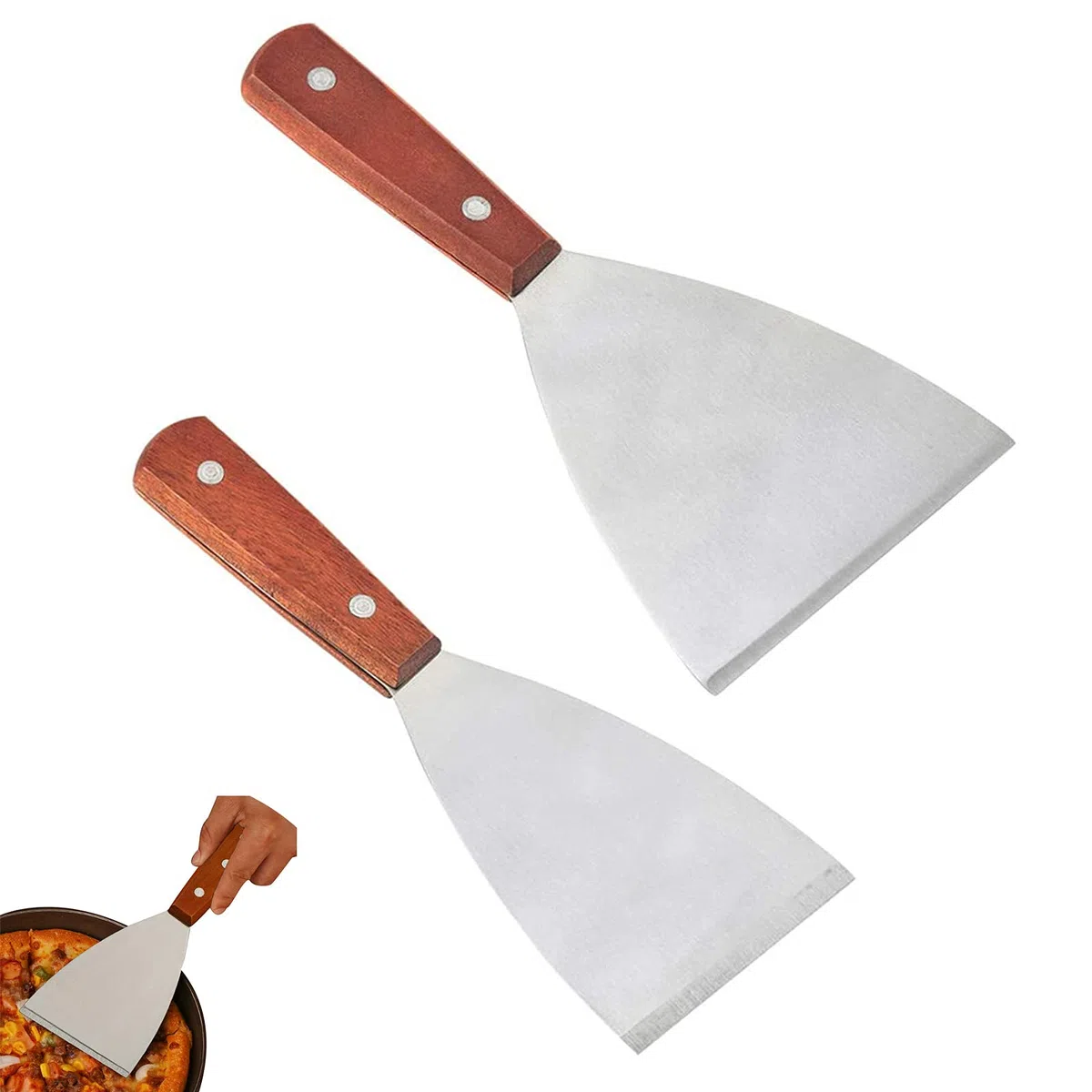 Raspador De Parrilla EspáTula De Acero Inoxidable Durable EspáTula De Acero Inoxidable Para Asar Carne Teppanyaki Y Limpiar SartéN Para Parrilla,Apto Para Lavavajillas,2 Piezas