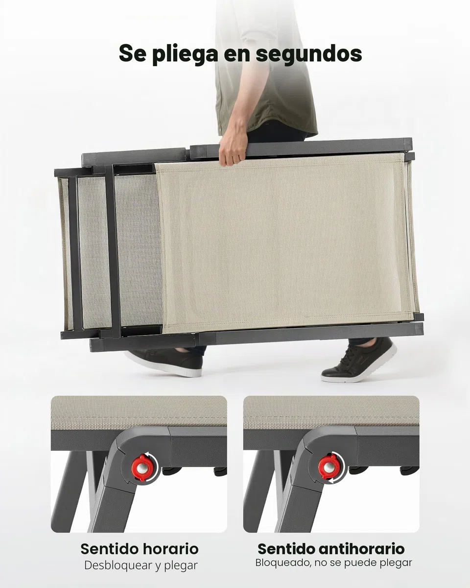 VEVOR Tumbona Plegable, 1110 x 595 x 105 mm, Tumbona Impermeable con 5 Posiciones Ajustables, Sillón de Aluminio Relajante, Carga de 180 kg para Jardín, Playa, Patio, Camping y Terraza, Caqui