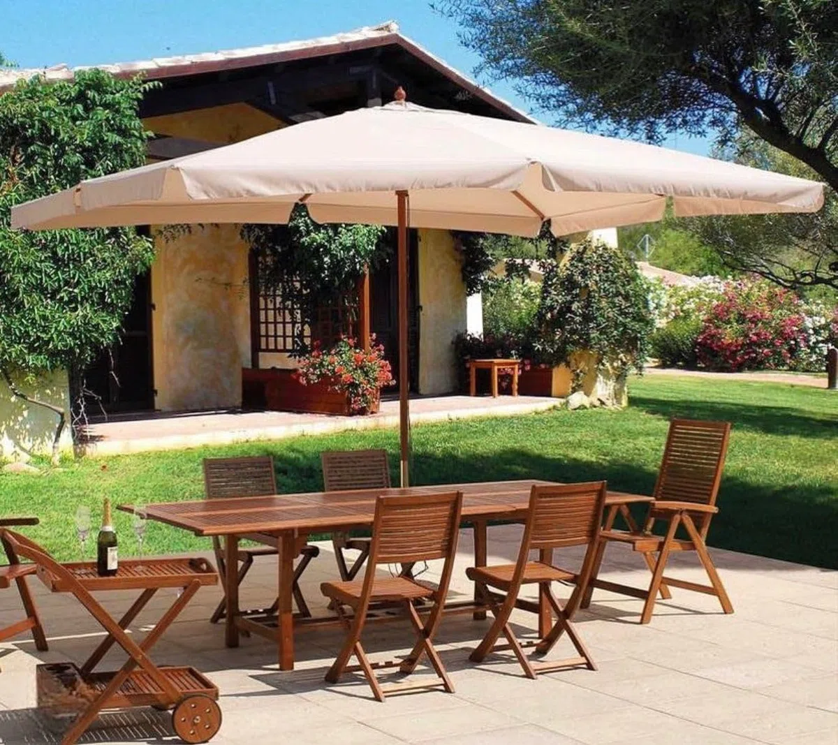 Carrito de mesa de madera de acacia de apoyo para alimentos al aire libre, bares y restaurantes