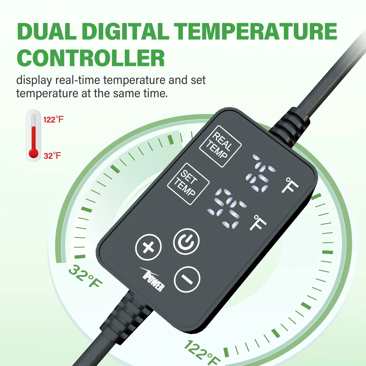 iPower Tapete para plántulas para Plantas con Controlador de Temperatura Digital Dual, 10 x 20.7 Pulgadas, Color Negro