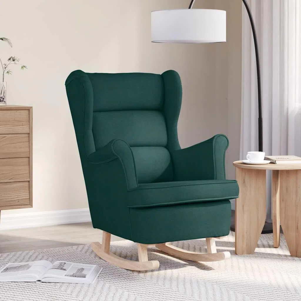 vidaXL Silla Mecedora de Tela Verde Oscuro 74x90x102 cm, Silla, sillón de salón, Silla de Relax, sillón, Asiento de salón, Mecedora, Silla de Relax
