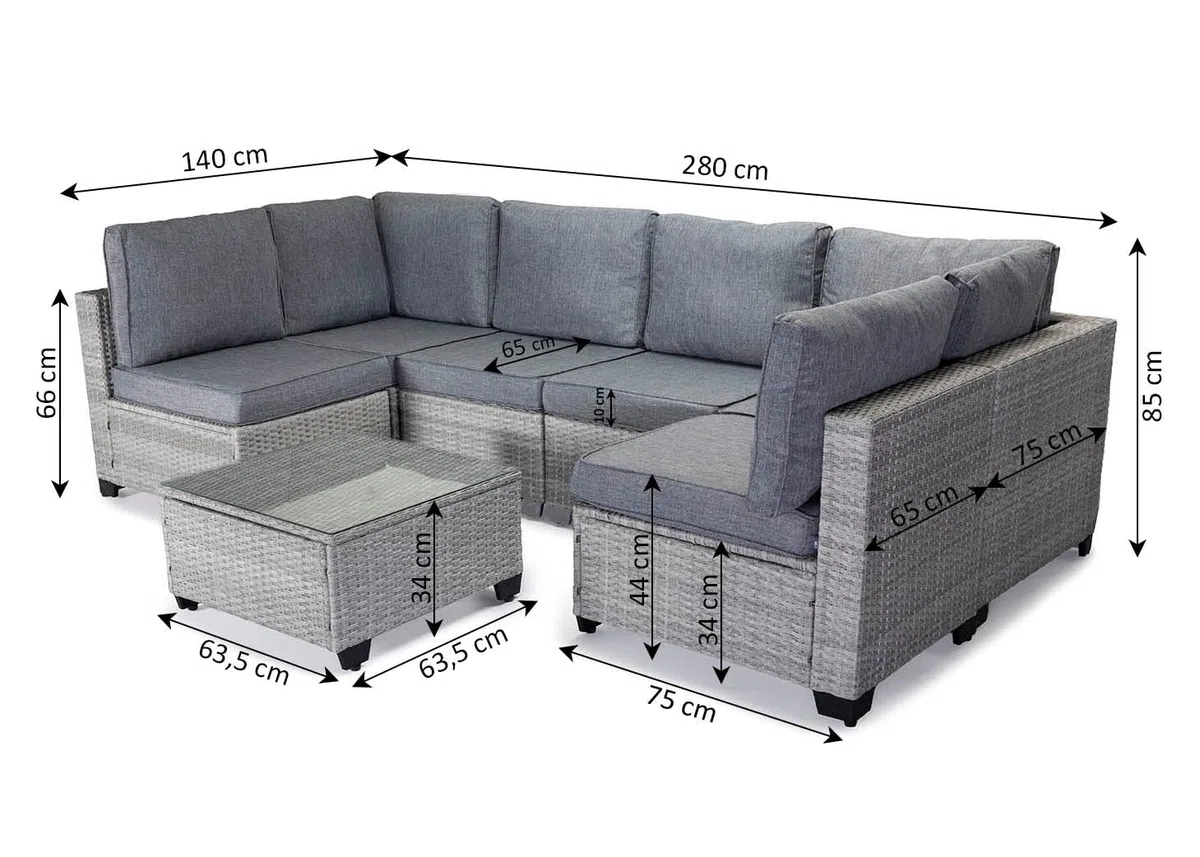 S & S Saldos y Stocks Conjunto de Sofas de Exterior en Ratan PE, 7 Piezas. Muebles de Jardin y Terraza, Gris