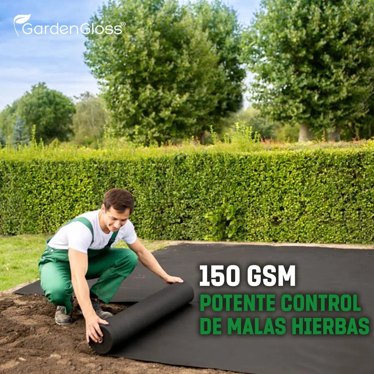 GardenGloss 50m² Premium Tela Antihierba contra Las Malas Hierbas - 150g/m² Extra Fuerte - Mallas Antihierba Resistente al Desgaste 50g/m² - Alta estabilización UV (50m x 1m, 1 Rollo)