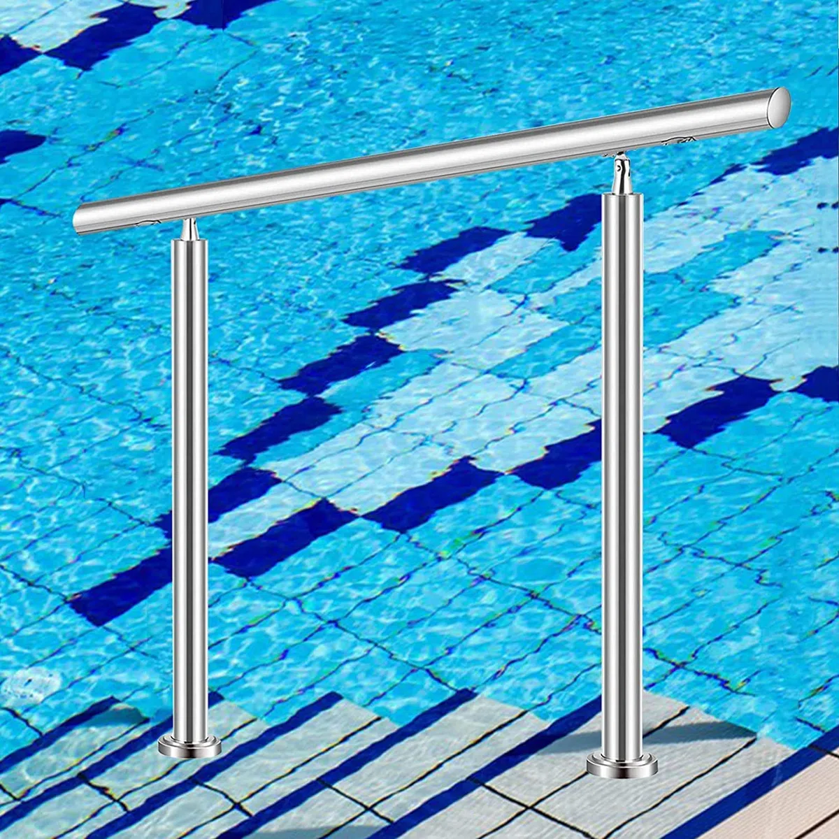 Barandilla de piscina con kit de instalación, barandilla metálica ajustable para escalones y escaleras, ideal para jardín, porche, uso en interiores y exteriores