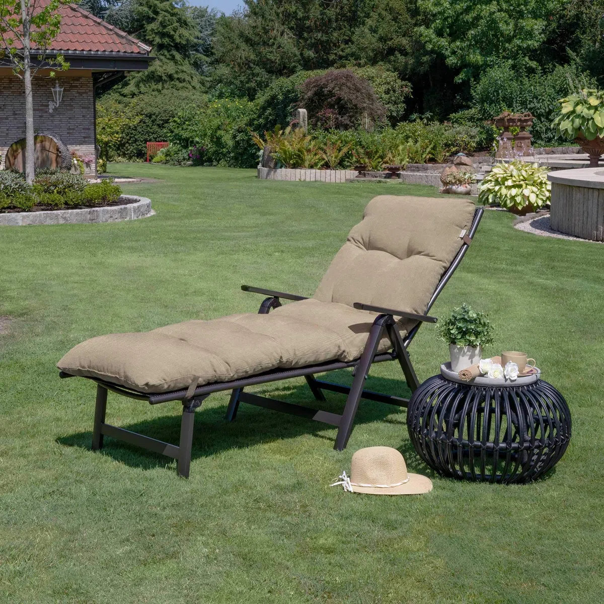 Beautissu 2X Colchoneta Tumbona Exterior 190x60x8 cm Flair RL – Resistente a los Rayos UV – Acolchado Cojin Tumbona Exterior Jardín y Playa con Copos Espuma – Natural