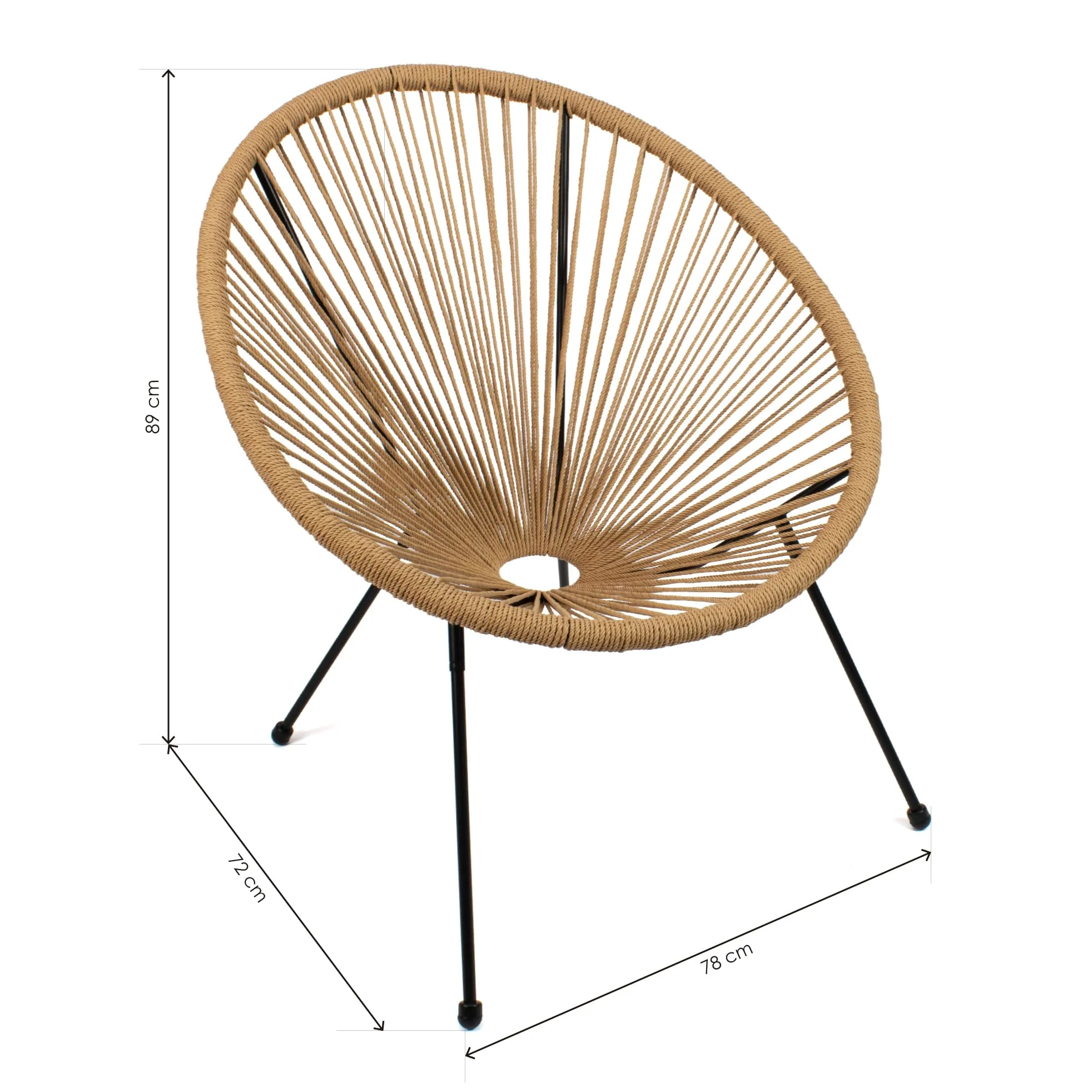THE SECRET HOME - Set de 2 Sillas Acapulco en Ratán para Jardín - Alto. 89 cm x Largo. 78 cm x Ancho. 72 cm - Silla de Acero - Asiento de Exterior para Balcón, Terraza y Jardín (Natural)