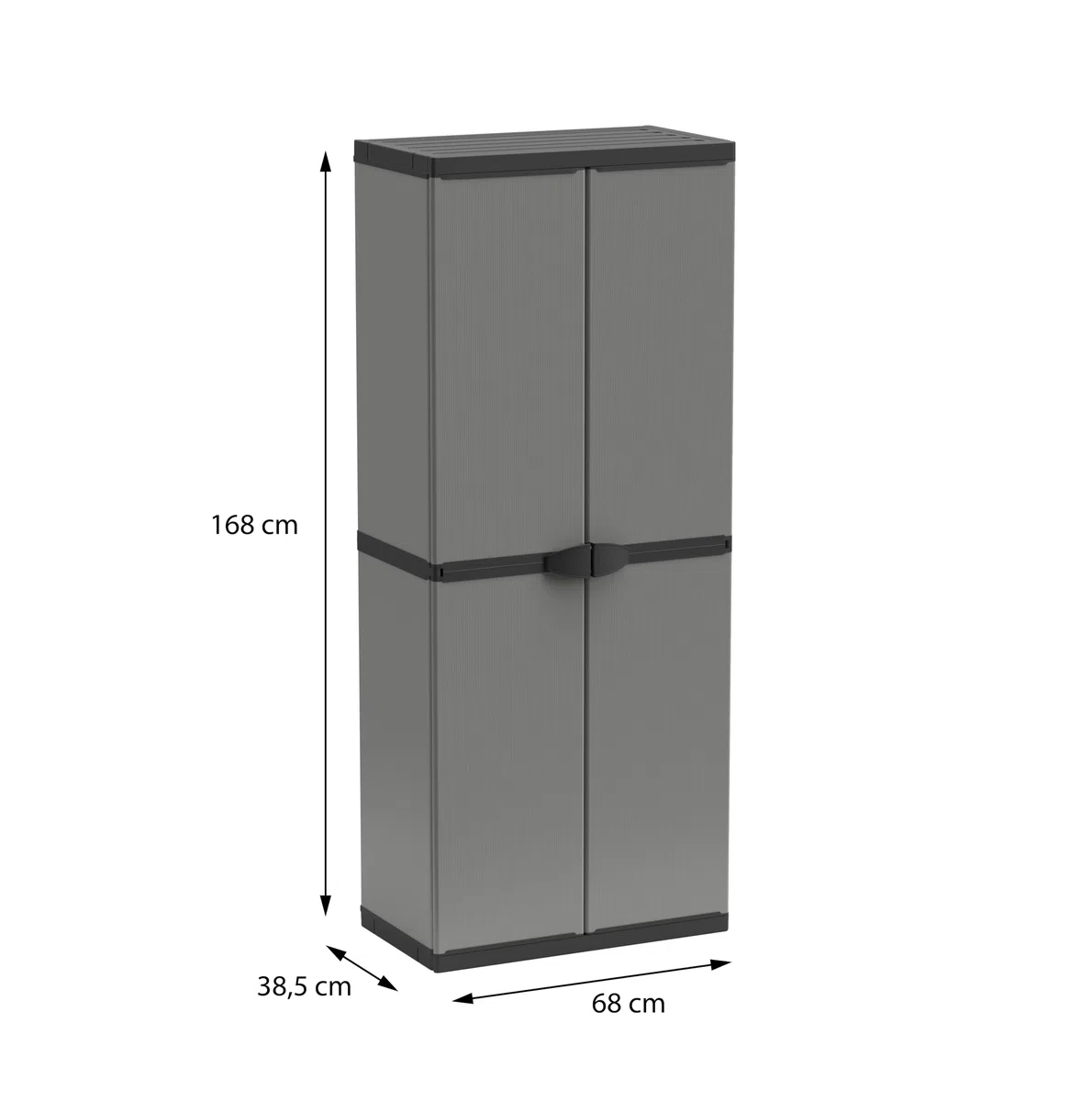 Adventa: Armario portaescobas de Resina de PVC y PP, 2 Puertas, fácil de Montar, Modular System, Resistente, Apto para ambientes Interiores y Exteriores, 68 x 40 x 165 cm