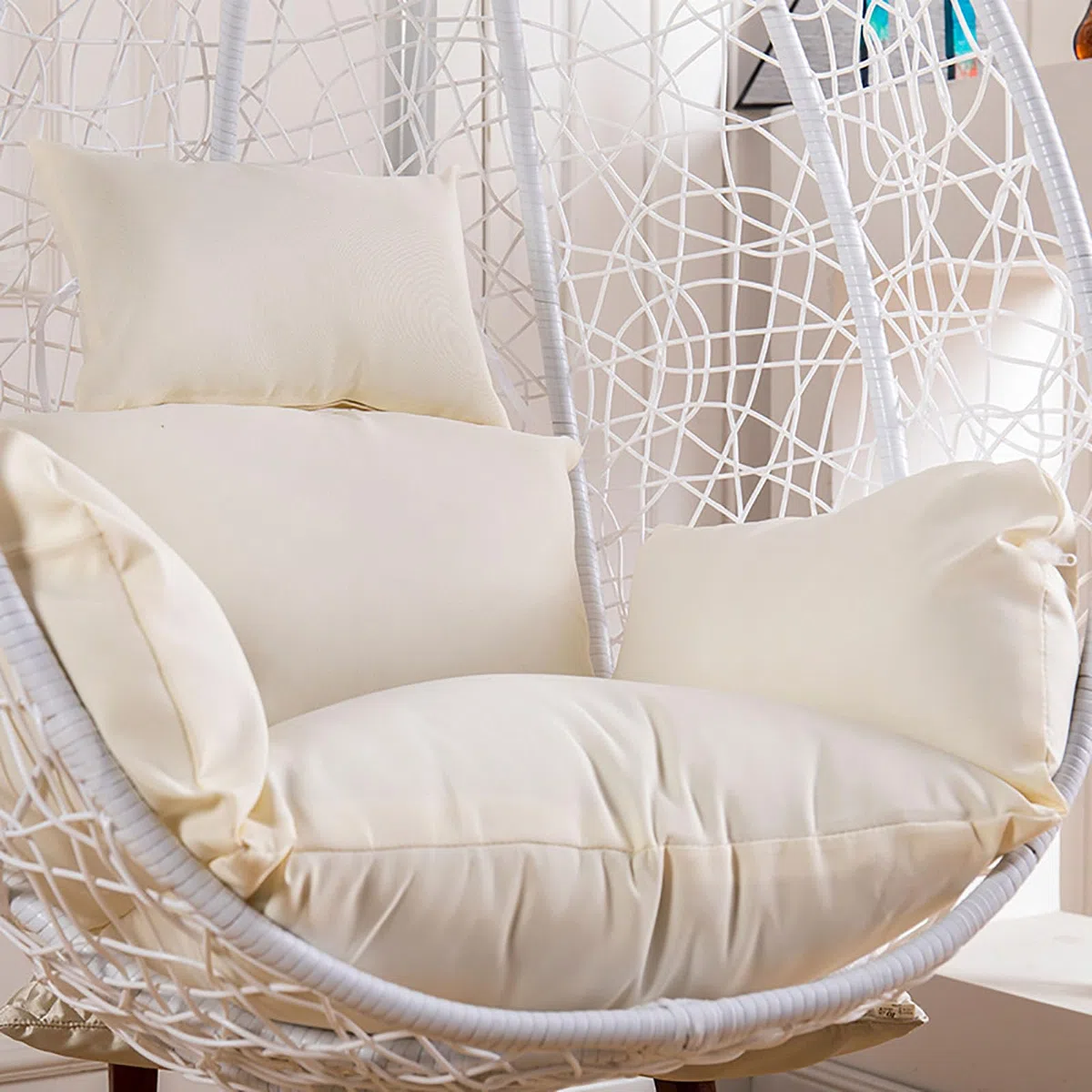 Cojín para Silla Colgante Huevo - de Tejido Resistente, con Suave Relleno, con reposacabezas con Cuerdas para Atar - cojín para Columpio Jardin Exterior, balancin de Jardin,I