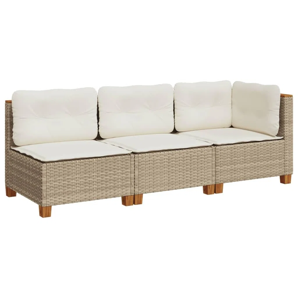 vidaXL Sofá de jardín de 3 plazas con Cojines ratán sintético Beige, sofá de Exterior, Asientos de jardín, sofá de jardín de Tres plazas
