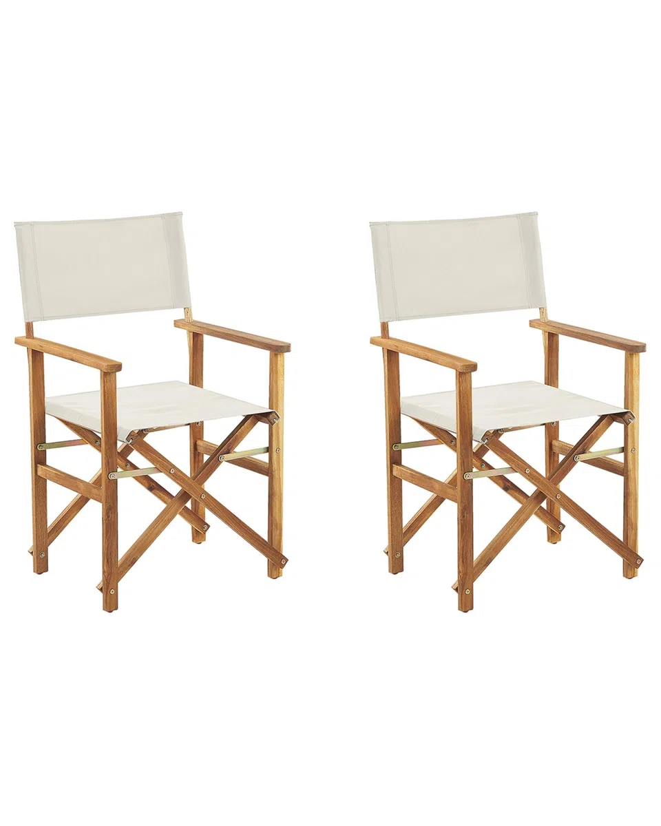 Beliani Conjunto de 2 sillas de jardín de Tela Blanco Crema Madera de Acacia Clara Plegable Director Cine