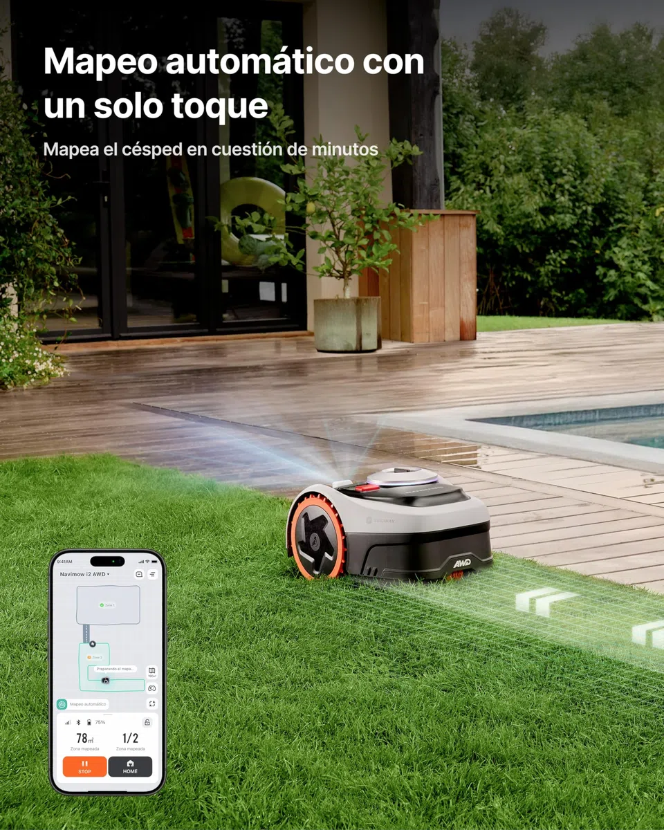 Segway Navimow i205 AWD con Garage S Kit, Robot Cortacésped sin Cable Perimetral, Tracción Integral para Pendientes del 45%, EFLS NRTK+Vision, Rec. 500 m², no se Requiere Antena (Envío por Separado)