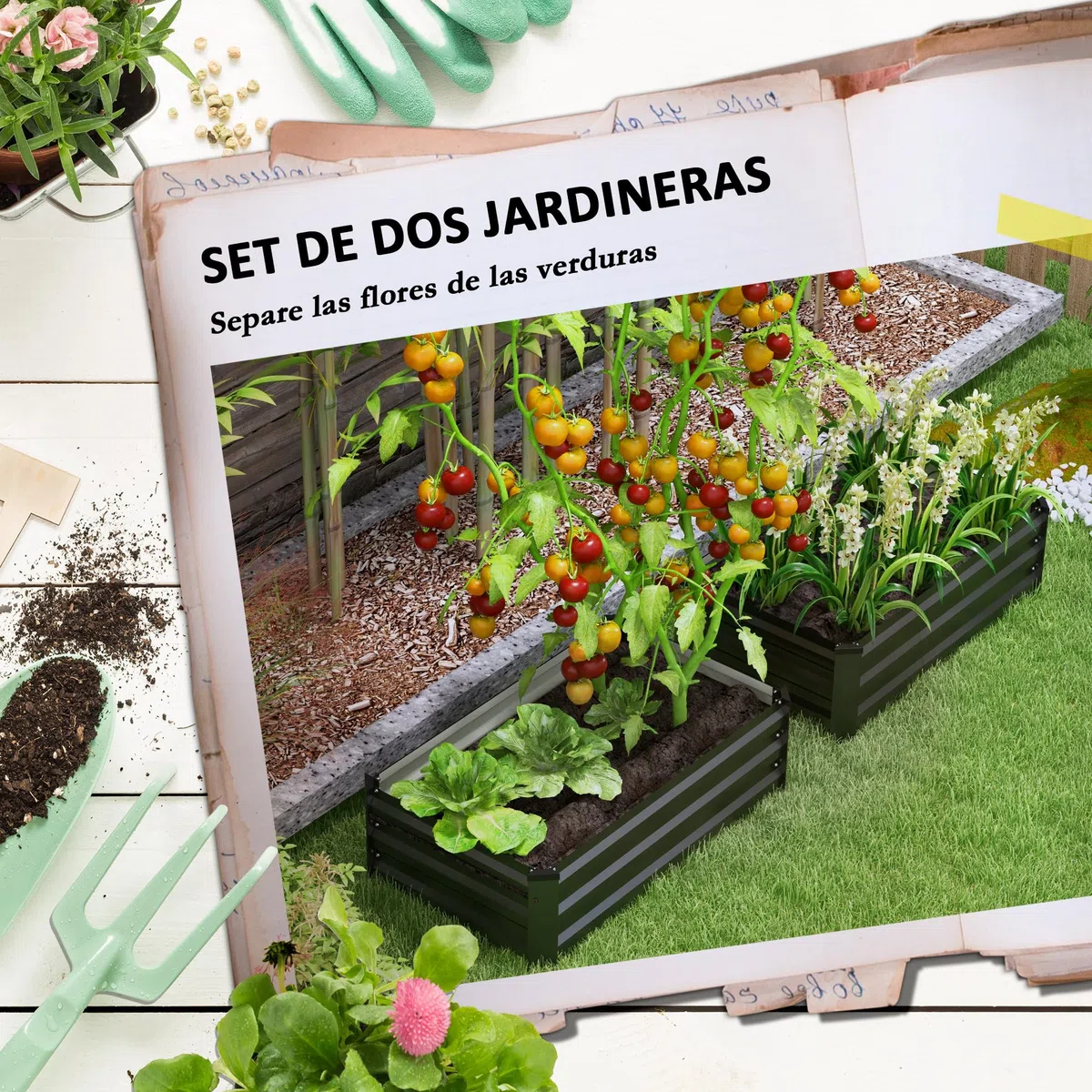 Outsunny Juego de 2 Jardineras de Exterior de Acero Maceteros Grandes de Exterior Huerto Urbano Rectangular para Cultivos Plantas Flores para Patio Jardín 100x60x30 cm Gris Oscuro
