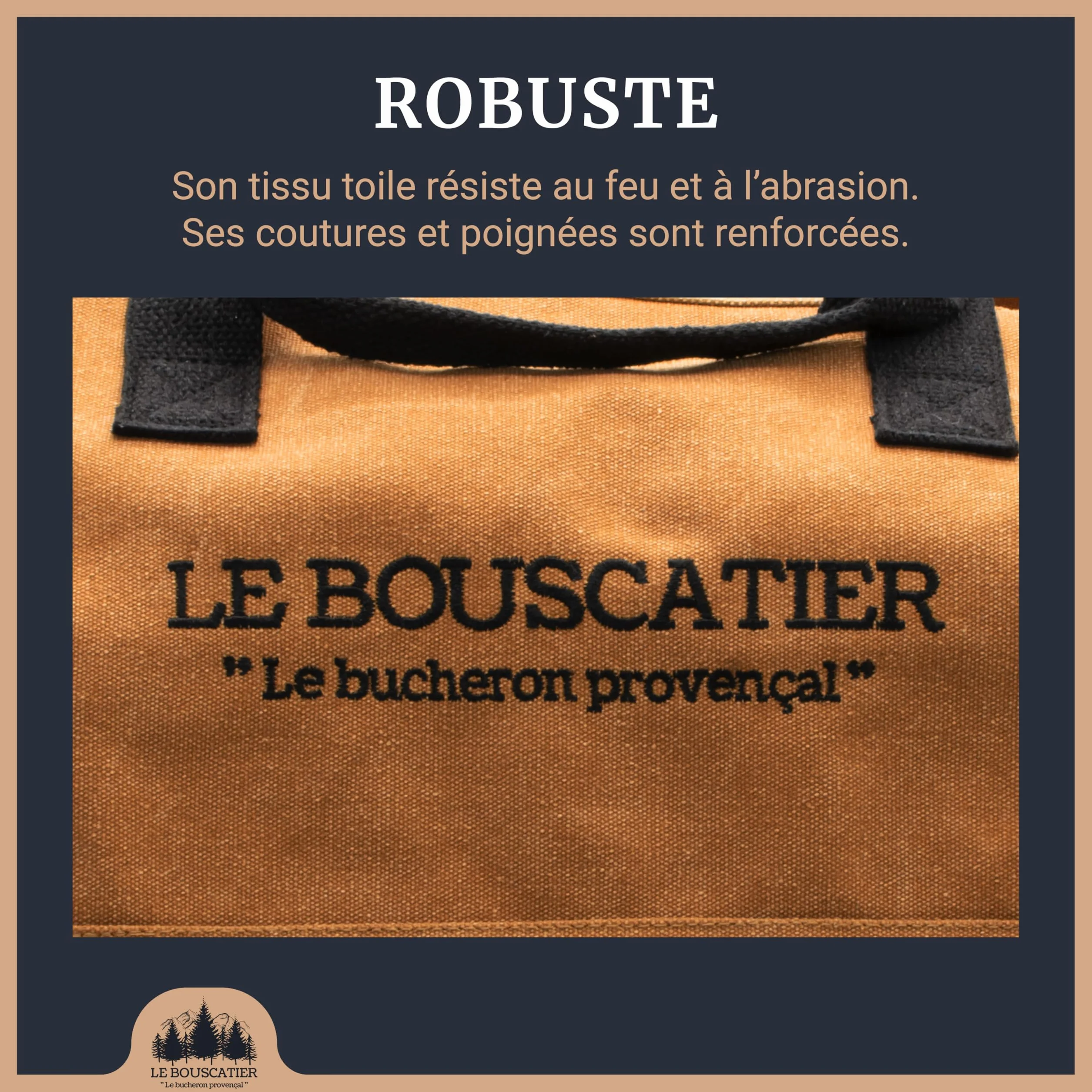 Bolsa de transporte de leña, resistente y resistente para troncos, 60 x 46 x 26 cm de 50 L. Cesta multiuso extragrande, accesorio para estufa, chimenea inserto o brasero barbacoa (Camel)