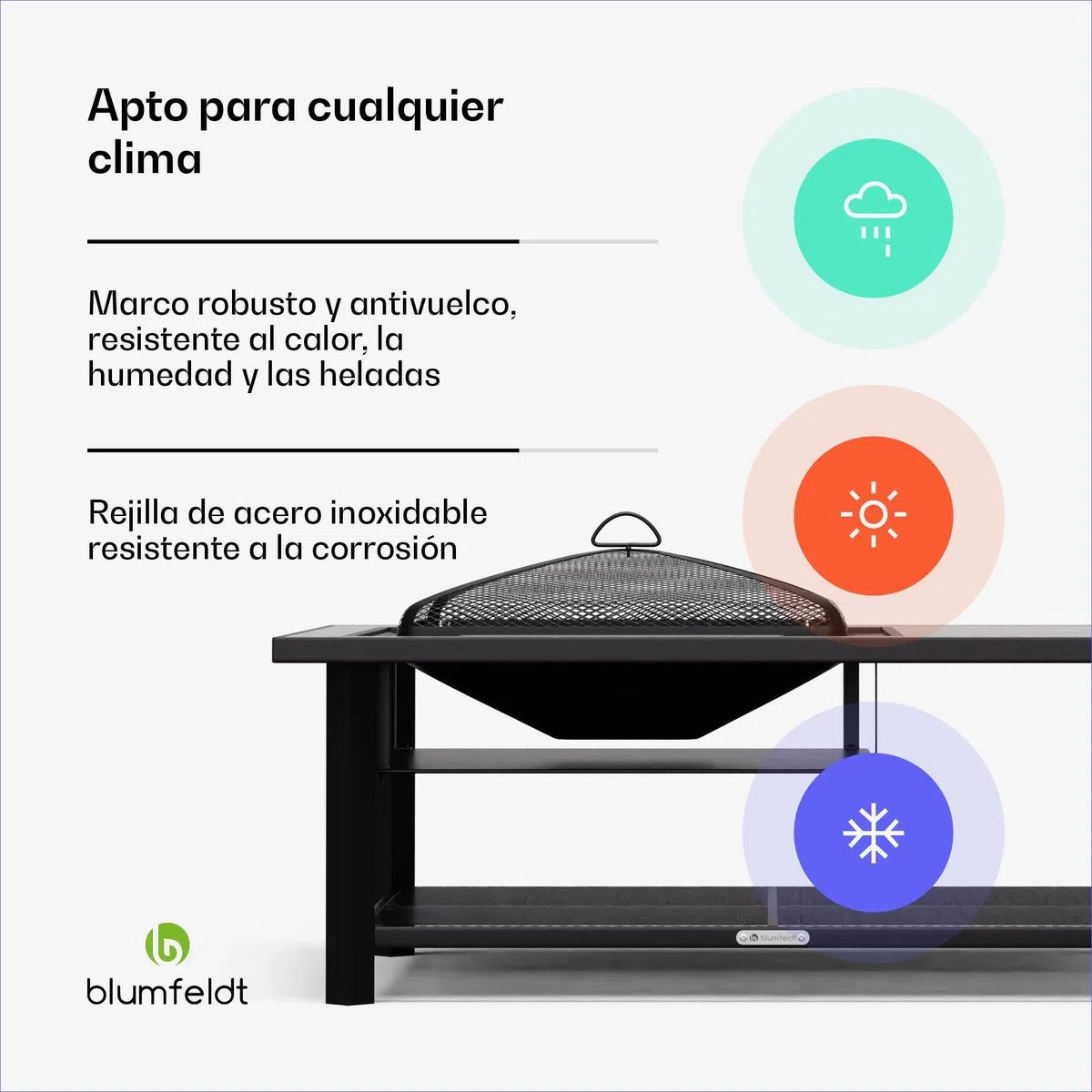 Blumfeldt Merano Avanzato L Brasero Exterior - 3 en 1 Hoguera, Barbacoa & Mesa, Estructura de Acero, Tablero de Terrazo, Incluye Parrilla, Atizador & Protector Antichispas, Ideal para Jardín & Patio