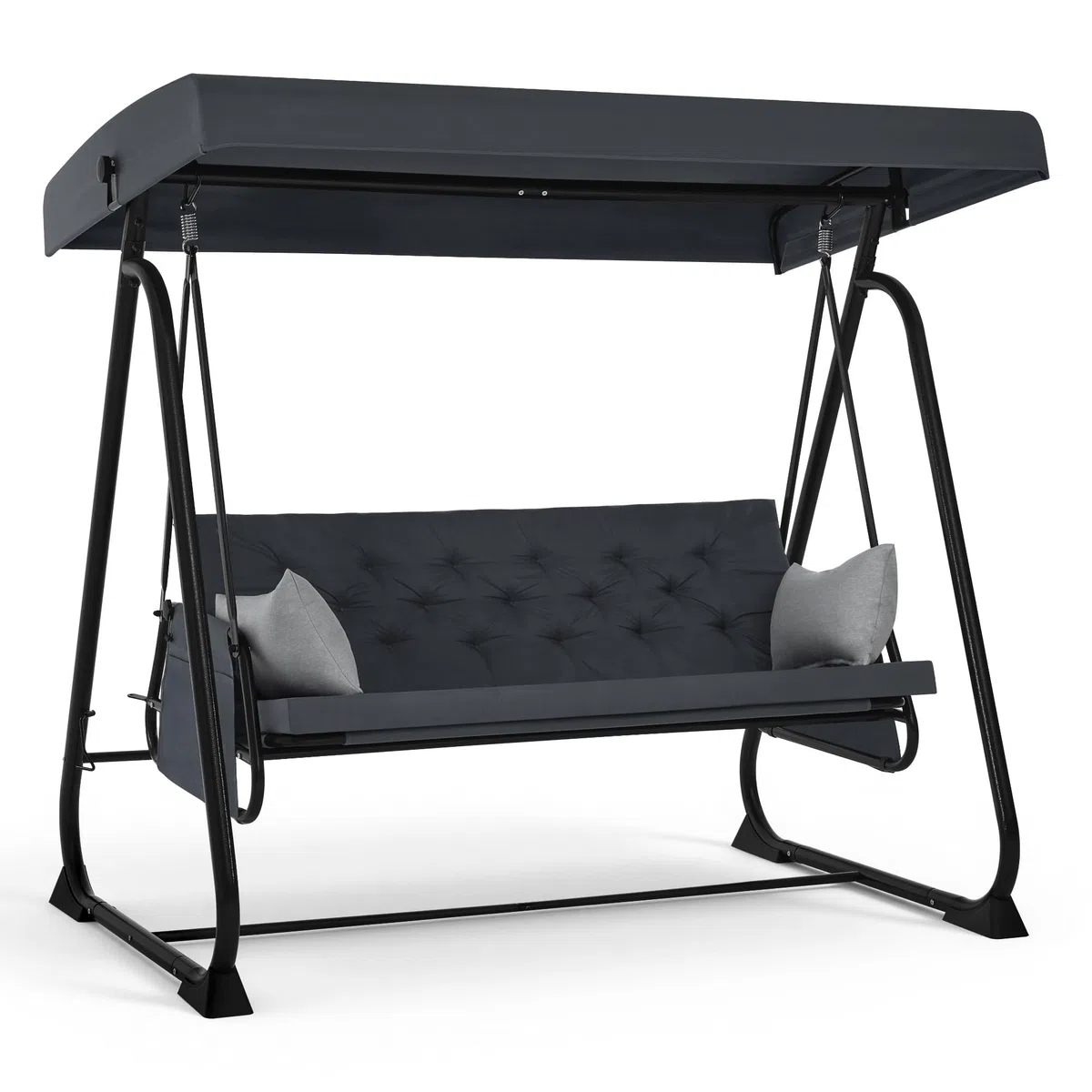 M MCombo Balancín de 3 plazas con función de Cama, Cojín Extra Grueso & Ganchos silenciosos, Capacidad 360 kg, 210x125x187 cm, Banco de jardín Resistente a la Intemperie 4071 (Gris Oscuro)