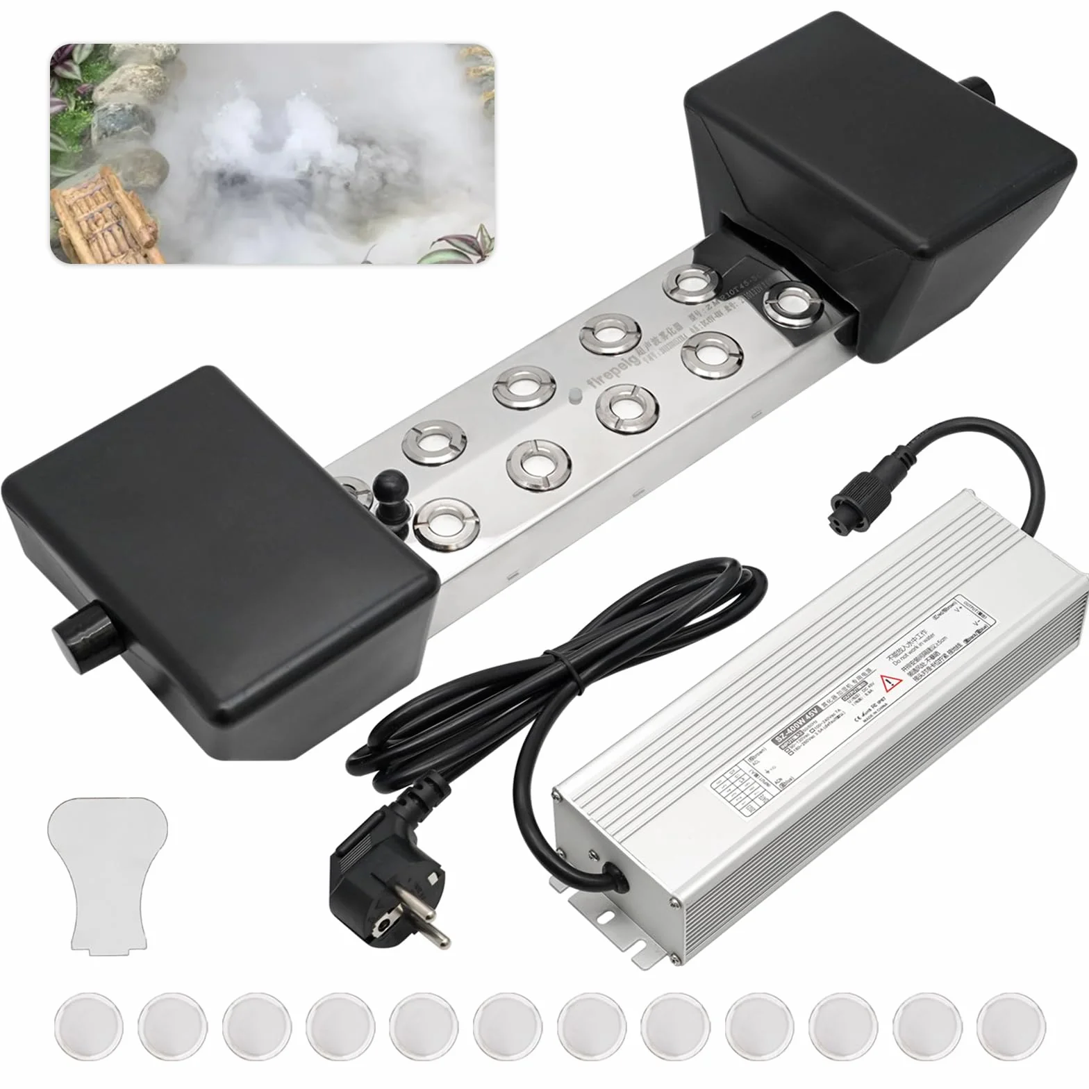 Maquina De Niebla 10 Cabezas 7L/H Generador De Niebla con Fuente De Alimentación De 400w Y Boya De Plástico, Nebulizador Ultrasónico Atomizador para Fuentes De Estanque, Paisajes Mágicos
