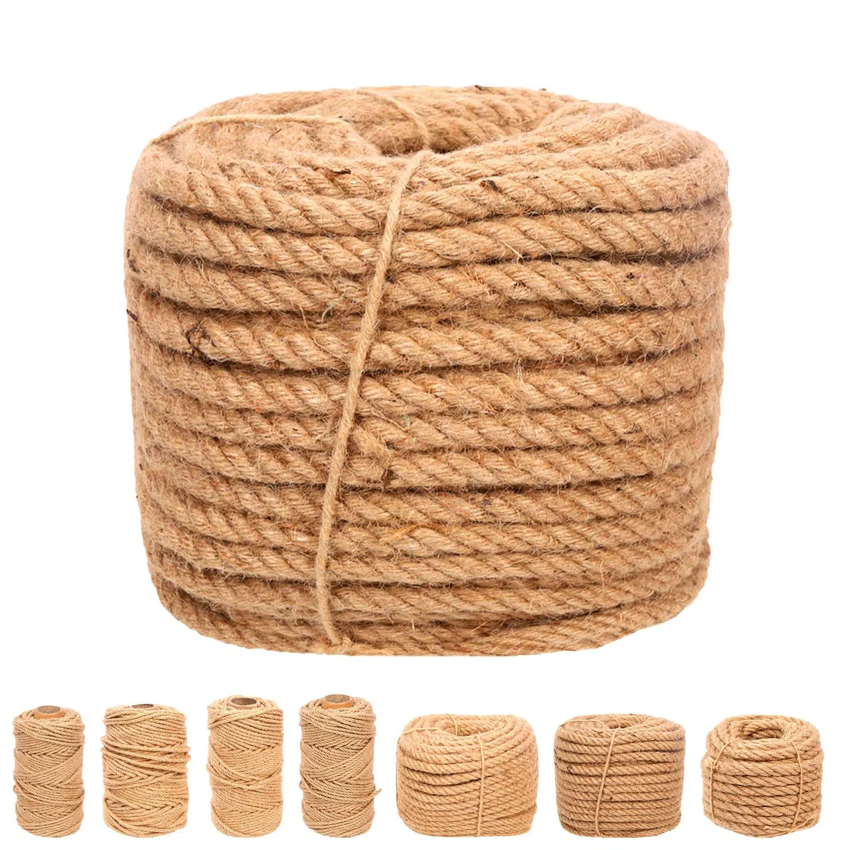 Swpeet Cuerda de yute natural trenzada de 14 mmx164 pies, cuerda de yute larga, embalaje de jardinería, ganchillo, perfecto para manualidades, regalo, envoltura, embalaje