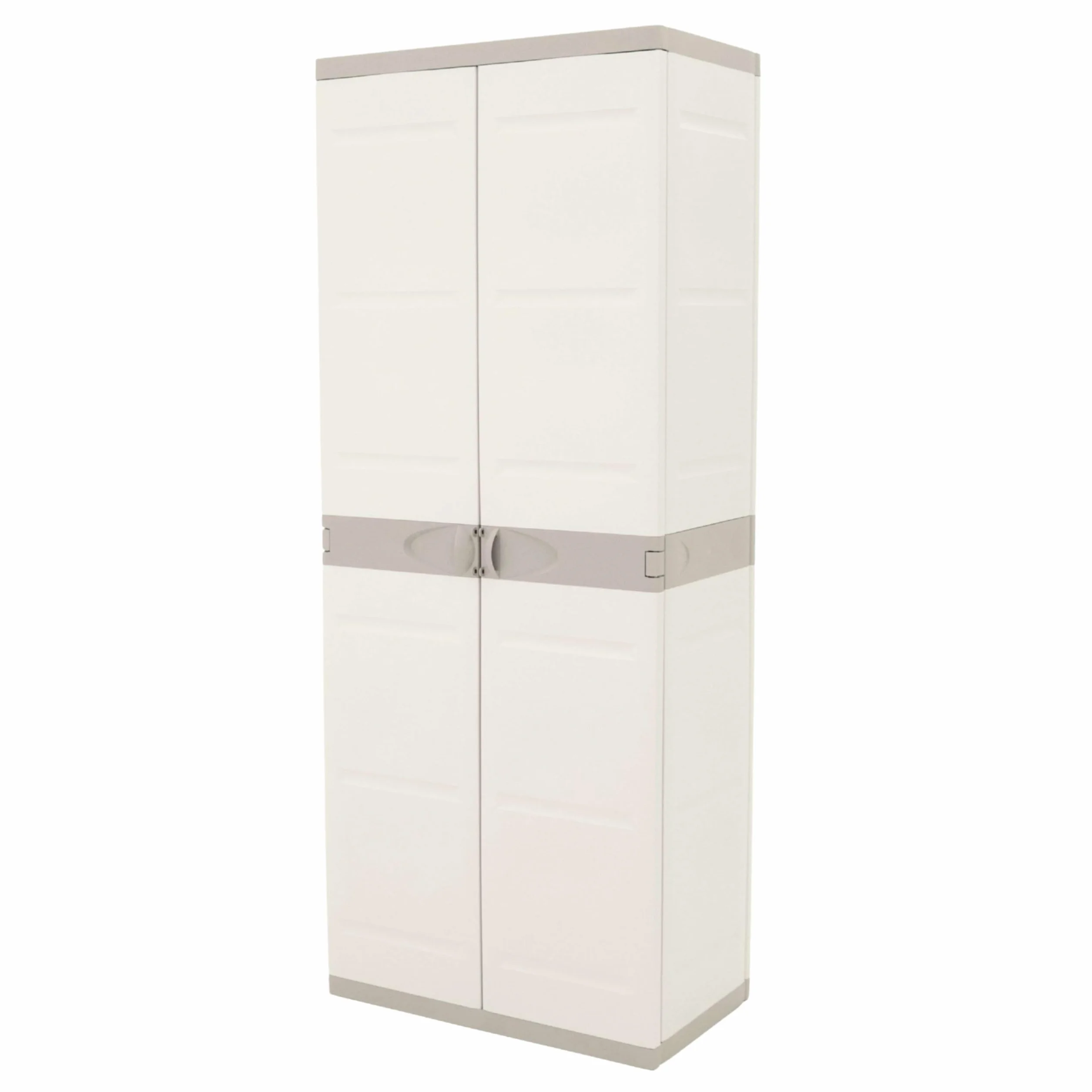 Miroytengo Armario Escobero de Jardín Titanium, Armario Resina 2 Puertas 4 Estantes Regulables Beige 70x176x41 cm