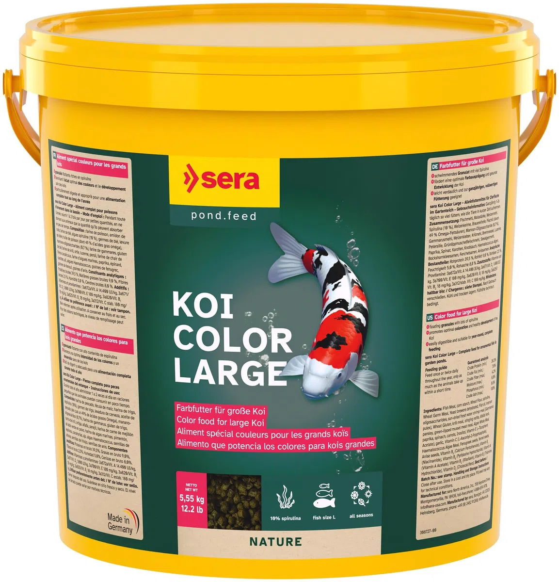 Sera koi Color Large 21 L (5,55 kg) | alimento Natural Que Potencia los Colores, para una Vida Larga y Unos Colores vistosos de los Kois a Partir de 25 cm | granulado Flotante
