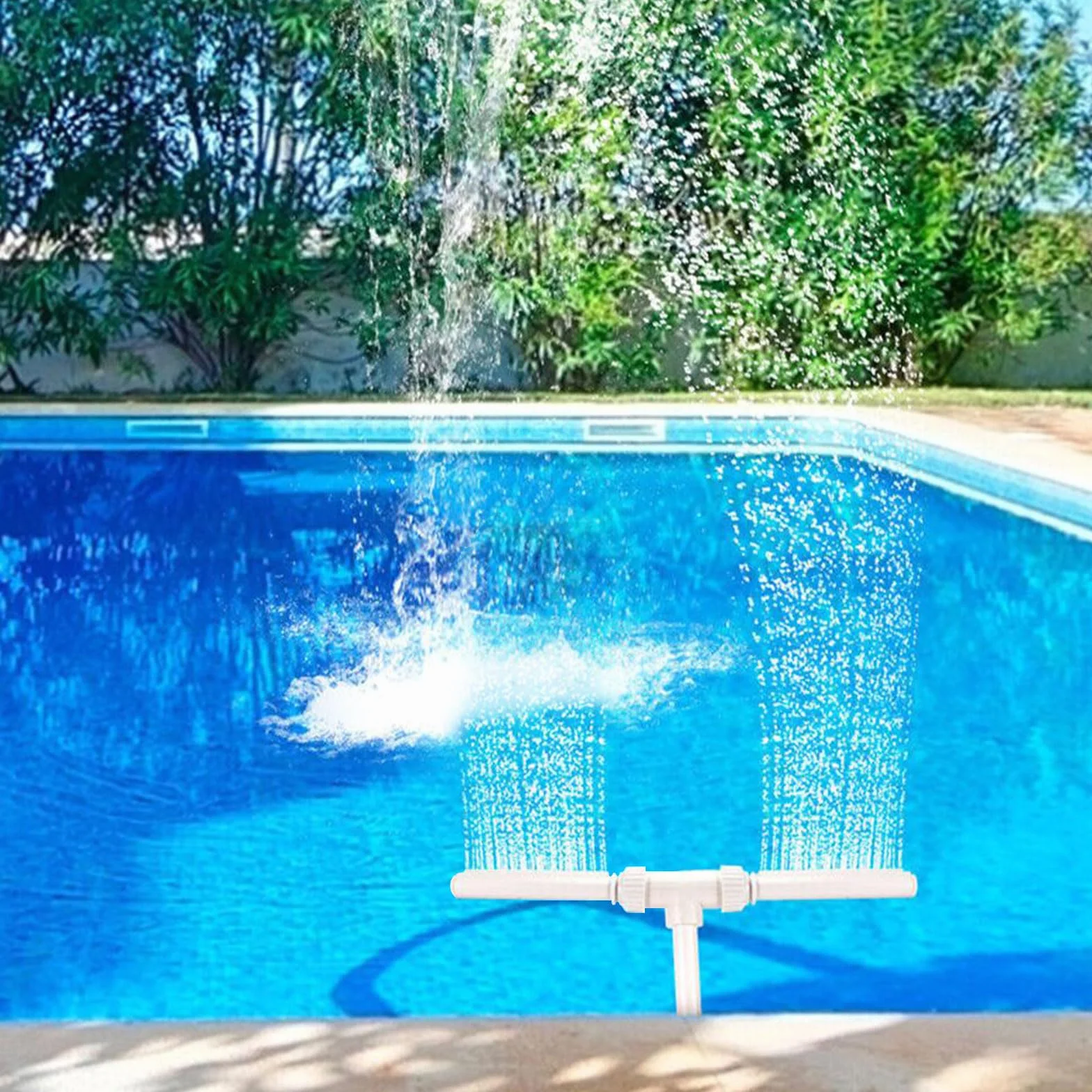 Fuente de Piscina, Fuente Piscina Cascada, Fuente de Agua Dual Spray, Fuente de Cascada de Agua para Piscina, Fuente para Piscina Fuera de Tierra, Fuente de Aspersor de Piscina, con Adaptador
