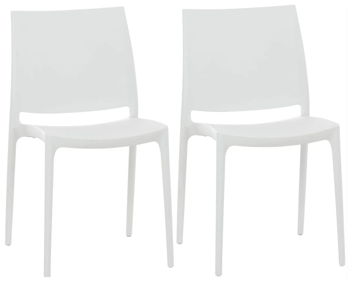 CLP Set De 2 Sillas Apilables Maya para Exterior Interior I Sillas para El Jardín Impermeables De Plástico con Respaldo, Color:Blanco