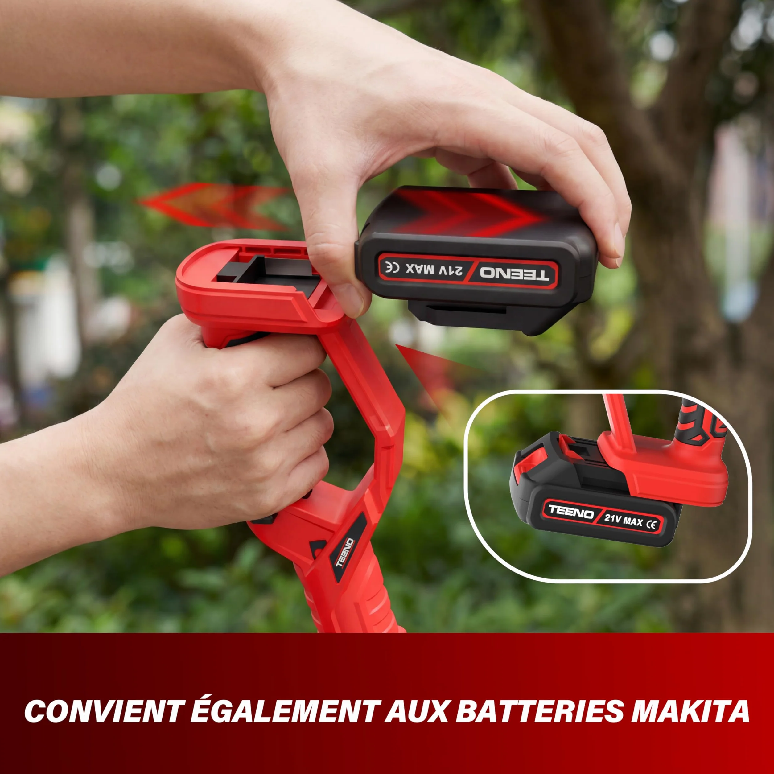 Percha telescópica de poda TEENO, longitud de 1,6 m a 2,8 m, equipada con interfaz Makita Compatible con mini motosierras eléctricas y tijeras de podar, con un enchufe de tres pines