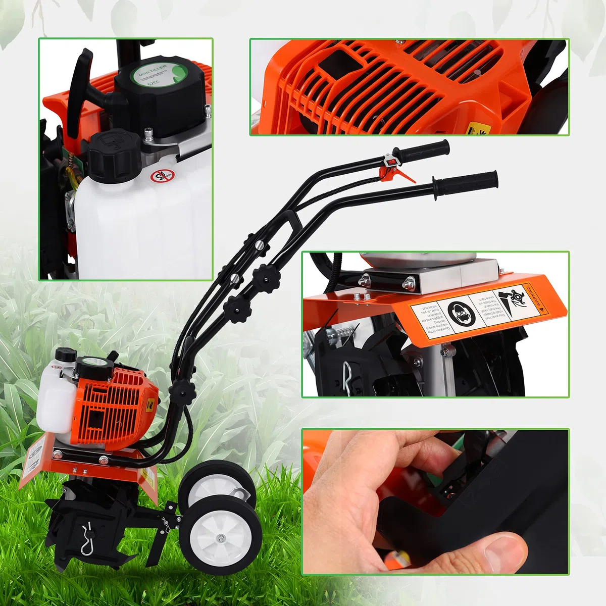 52CC Motoazada Pequeña Gasolina, Mini Cultivador Gasolina 2 Tiempos Ligero, Motocultor Pequeño Gasolina con Motor Potente, Rotovator Motoazada para Jardín, Cuchillas Escarificadoras Robustas