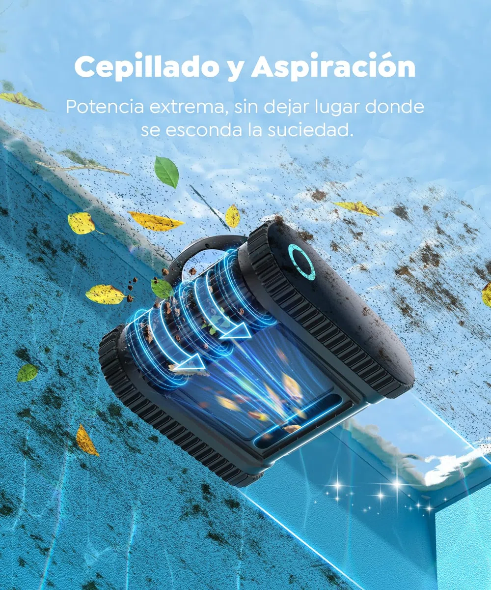 C1 Robot Piscina Limpiafondos y Paredes, Doble Filtro, Aspirador Piscina Bateria, 7 Modos de Limpieza, 180 min de Autonomía, Limpiador con App, Limpiafondos Piscina de hasta 150 m², Gris Mica