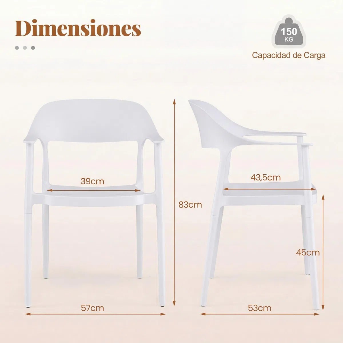 COSTWAY Silla de Cocina Pack 4 de Plástico Reciclado, Sillas de Comedor Apilables con Respaldo Curvado, Apoyabrazos y Asiento Amplio, Sillas Terraza para Exterior e Interior, Salón, Jardín (Blanco,4)