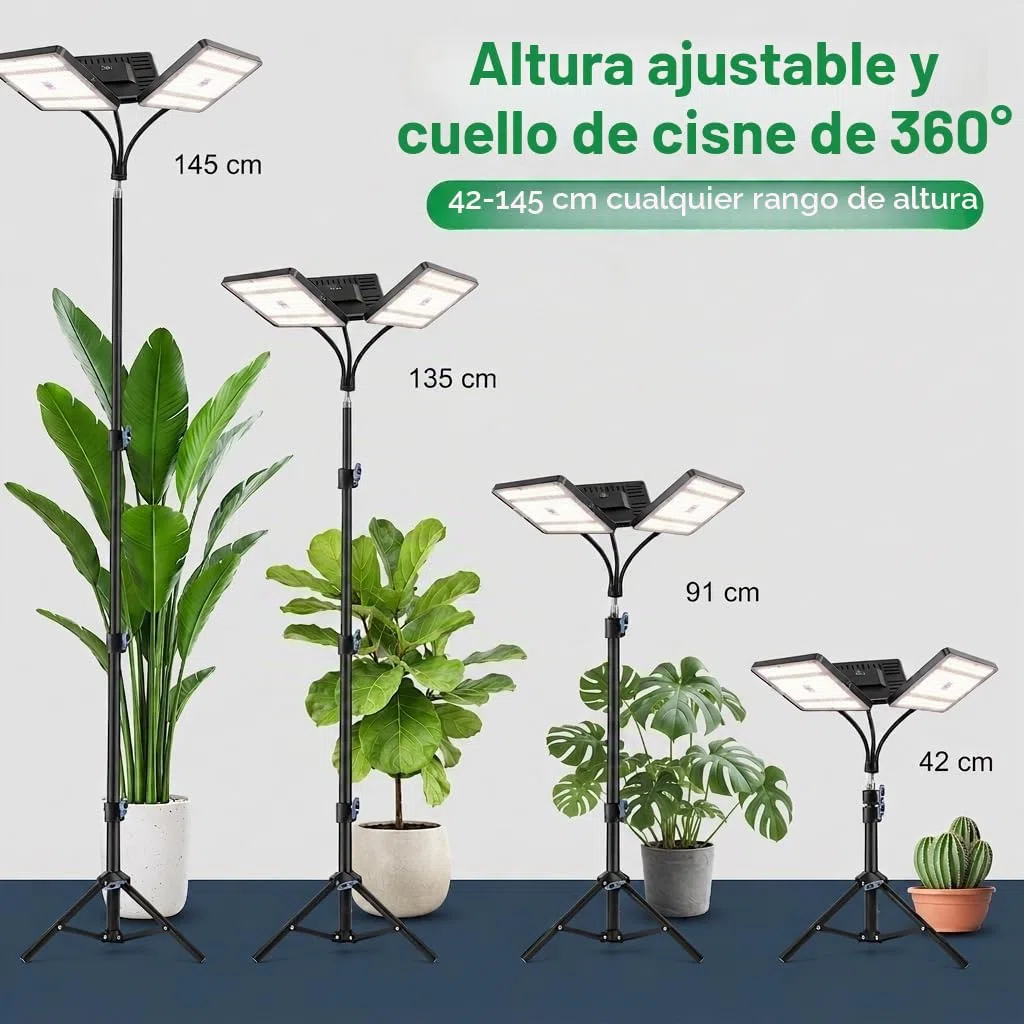 Lámpara LED de espectro completo con soporte ajustable, 246 LED, lámpara de cultivo con temporizador y 10 brillo, luz para plantas, para flores, verduras, hidroponía y siembra, para principiantes y