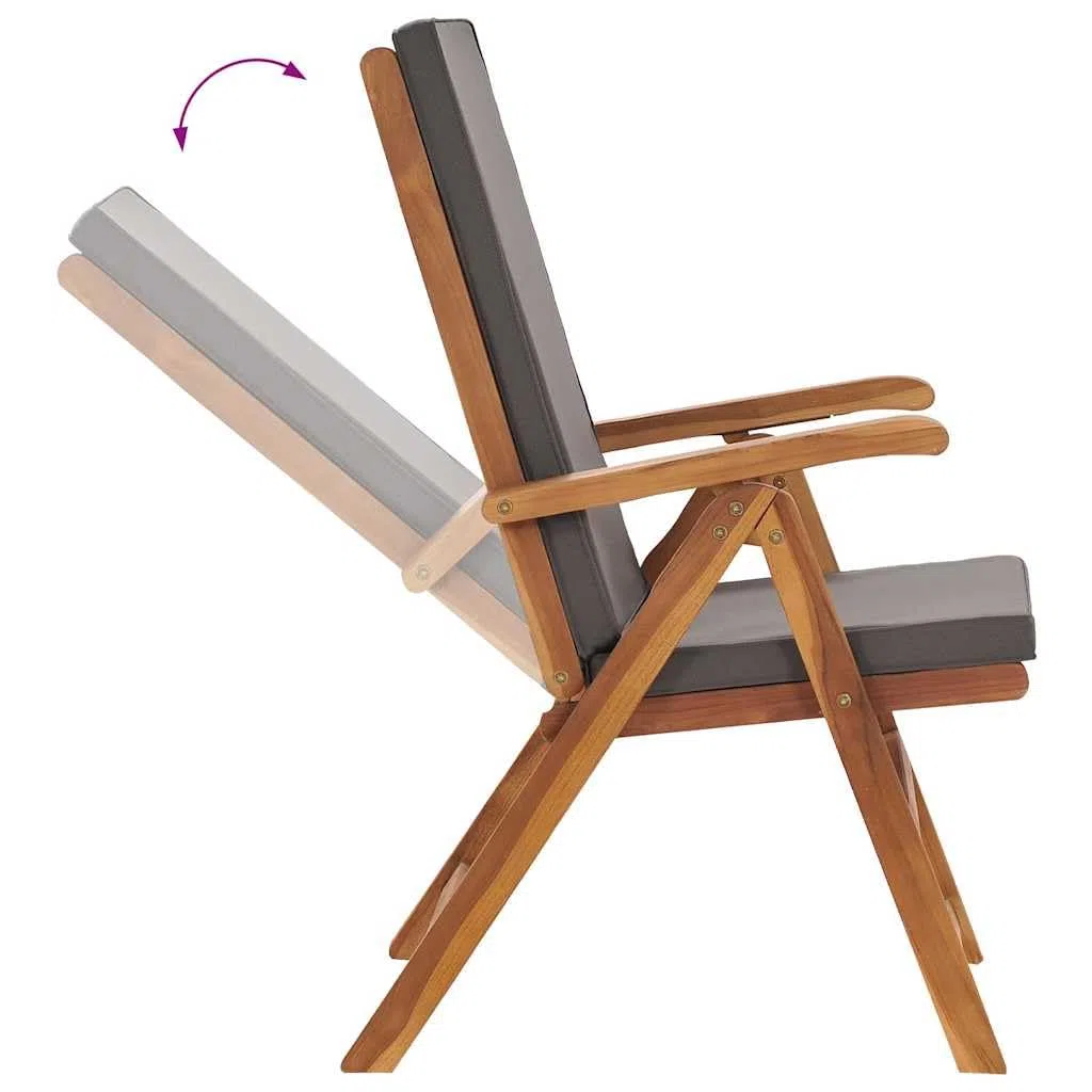 vidaXL 2X Teca Maciza Sillas de Jardín Reclinables y Cojines Asiento de Terraza Patio Parque Exterior Interior Aire Libre Plegable Gris