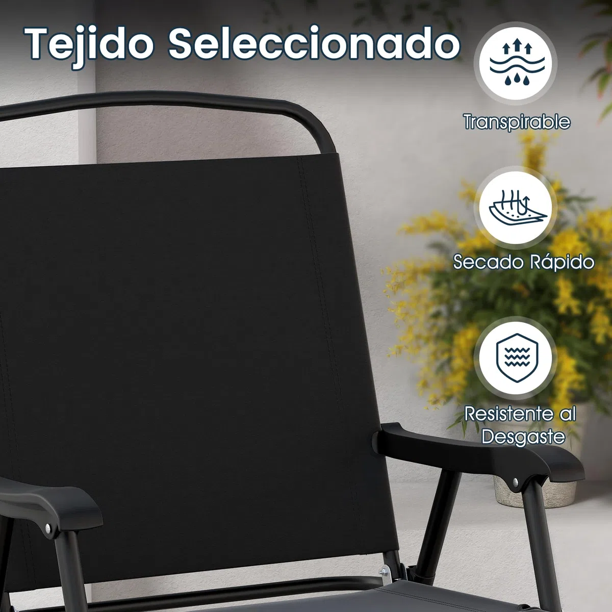 COSTWAY Conjunto Jardin Exterior de 6 Piezas, Mesa Redonda de Vidrio Templado, 4 Sillas Plegables con Brazos y Sombrilla, Muebles Comedores Jardin Terraza Balcon Exterior