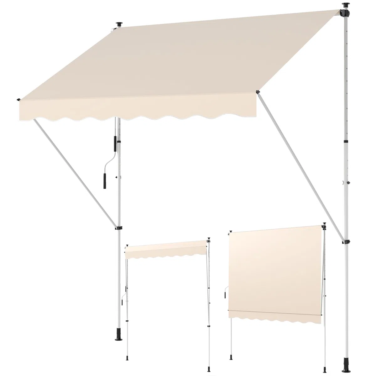 Outsunny Toldo Manual Retráctil 3x1,5 m, Toldo Exterior Terraza Enrollable, Altura Ajustable 170-280 cm, con Manivela, Anti-UV e Impermeable, Sin Taladro, para Balcón, Jardín, Beige